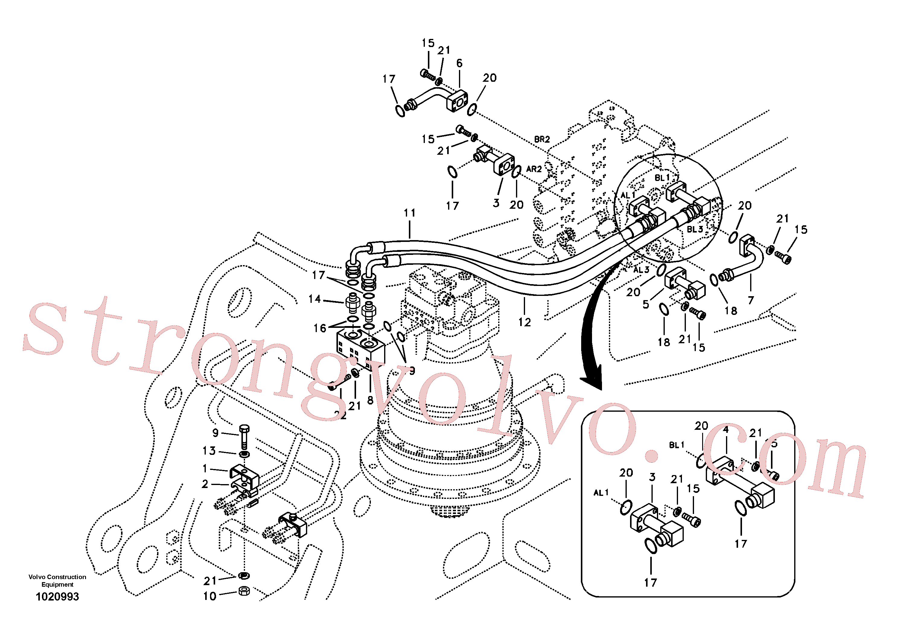 SA1142-03120 Volvo Sistema hidráulico, válvula de comando da lança e articulação(1020993 Montagem)