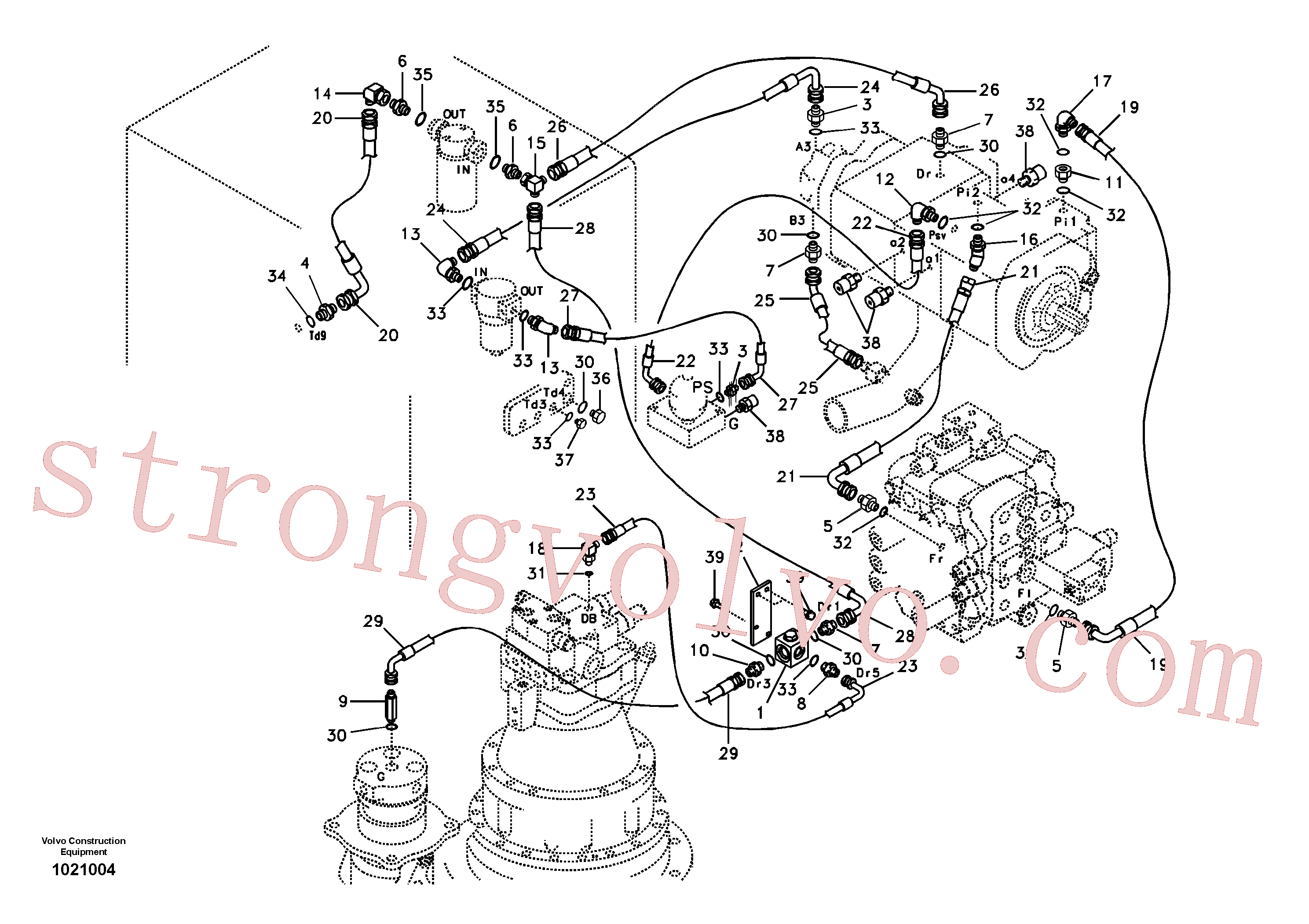 SA9412-31130 Volvo Sistema servomotor, suporte do filtro e tubagem da bomba(1021004 Montagem)