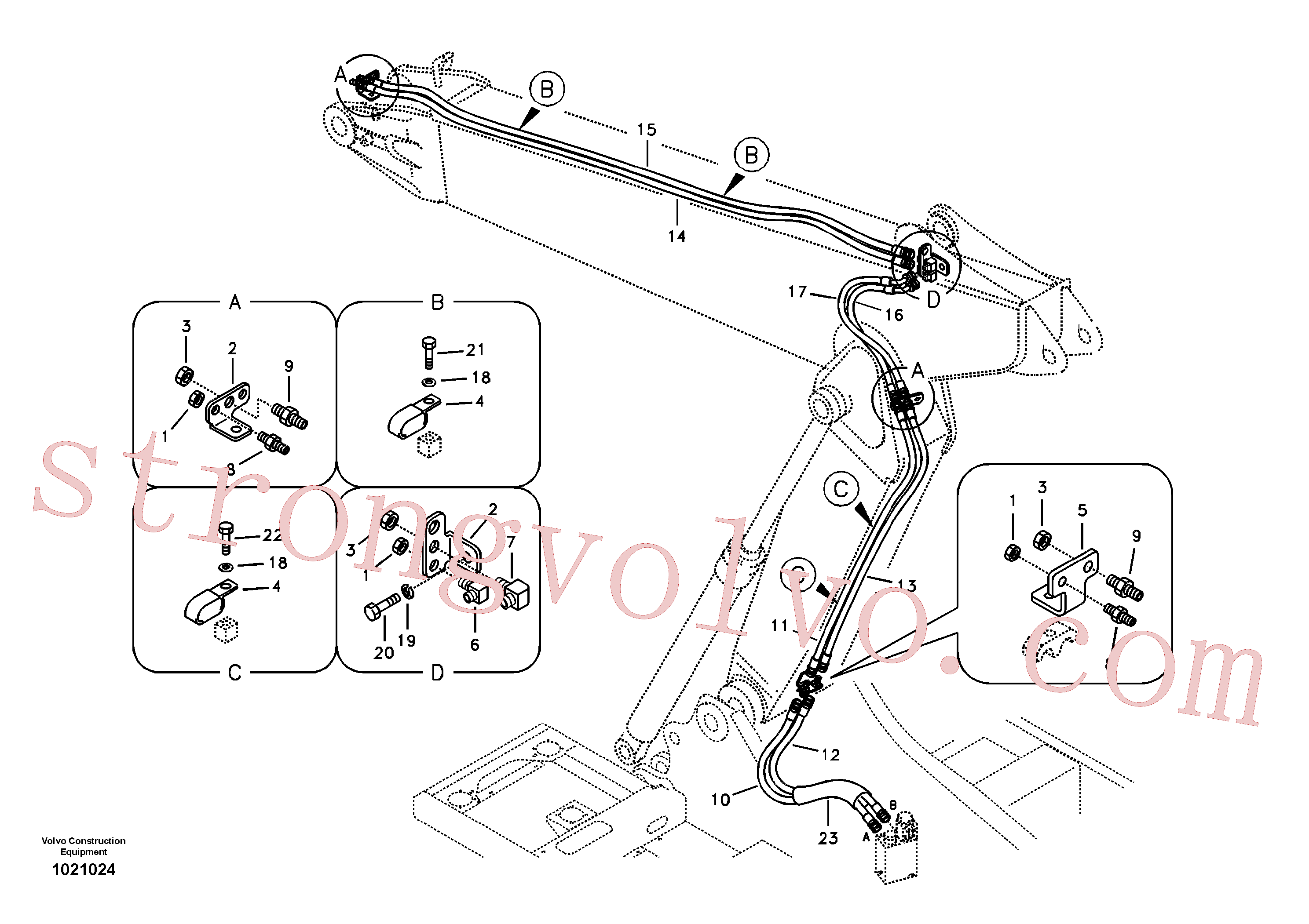 SA9451-03623 Volvo Hidráulica de serviço, encaixe rápido na lança ajustável(1021024 Montagem)