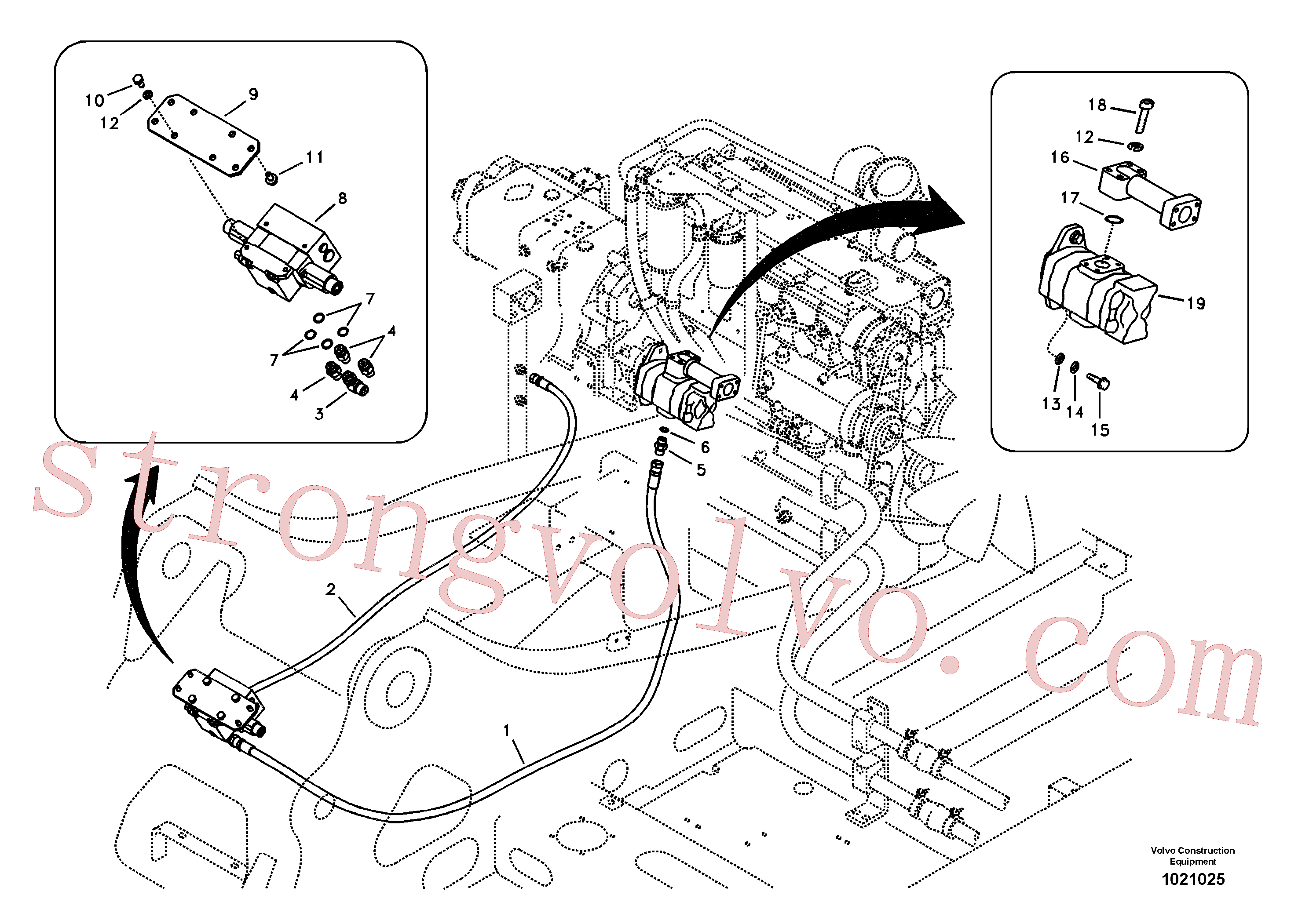 VOE14531608 Volvo Hidráulica de serviço, inclinação e rotor na estrutura superior(1021025 Montagem)