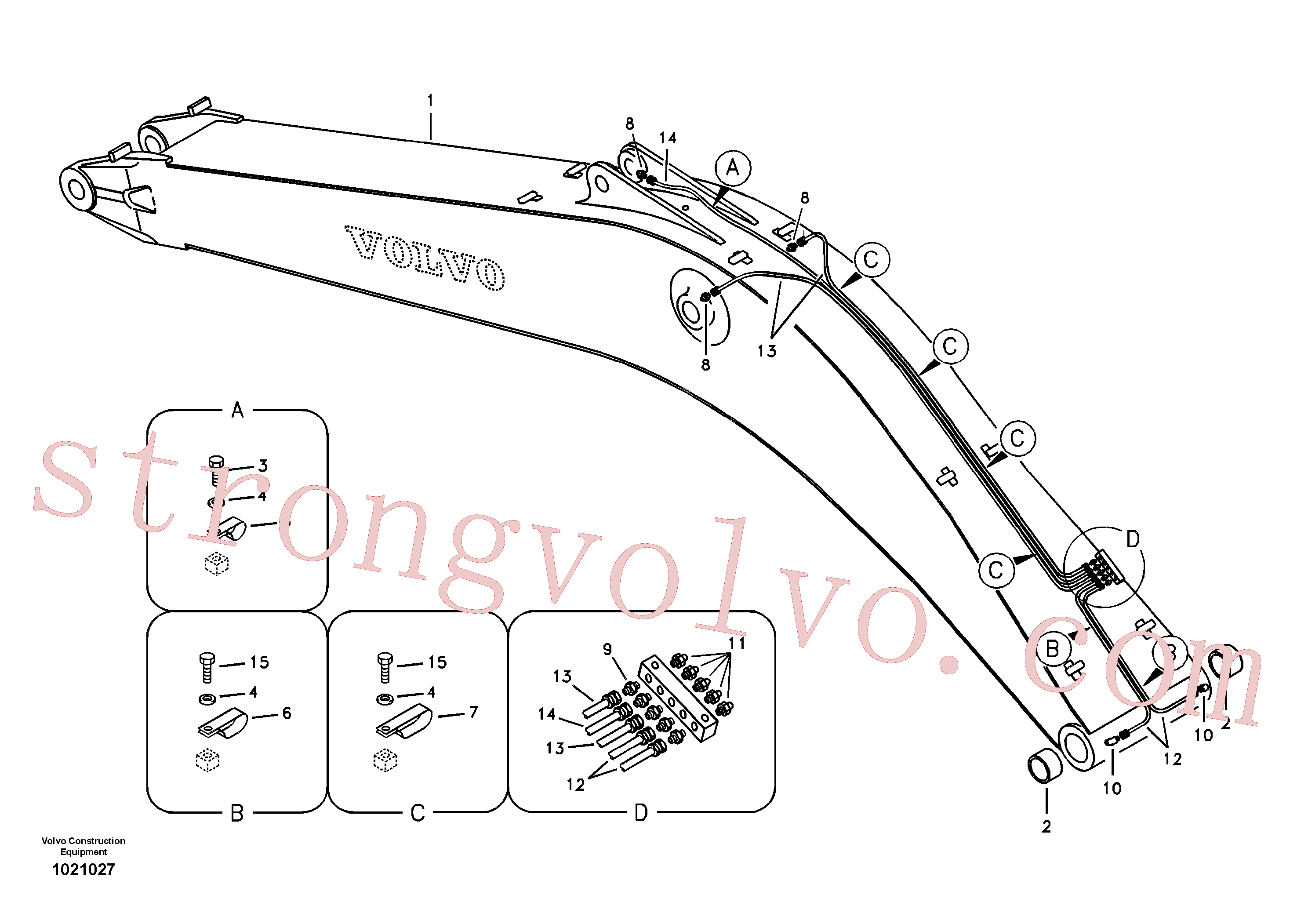VOE14880653 Volvo Tubagem e lubrificação com massa da lança(1021027 Montagem)