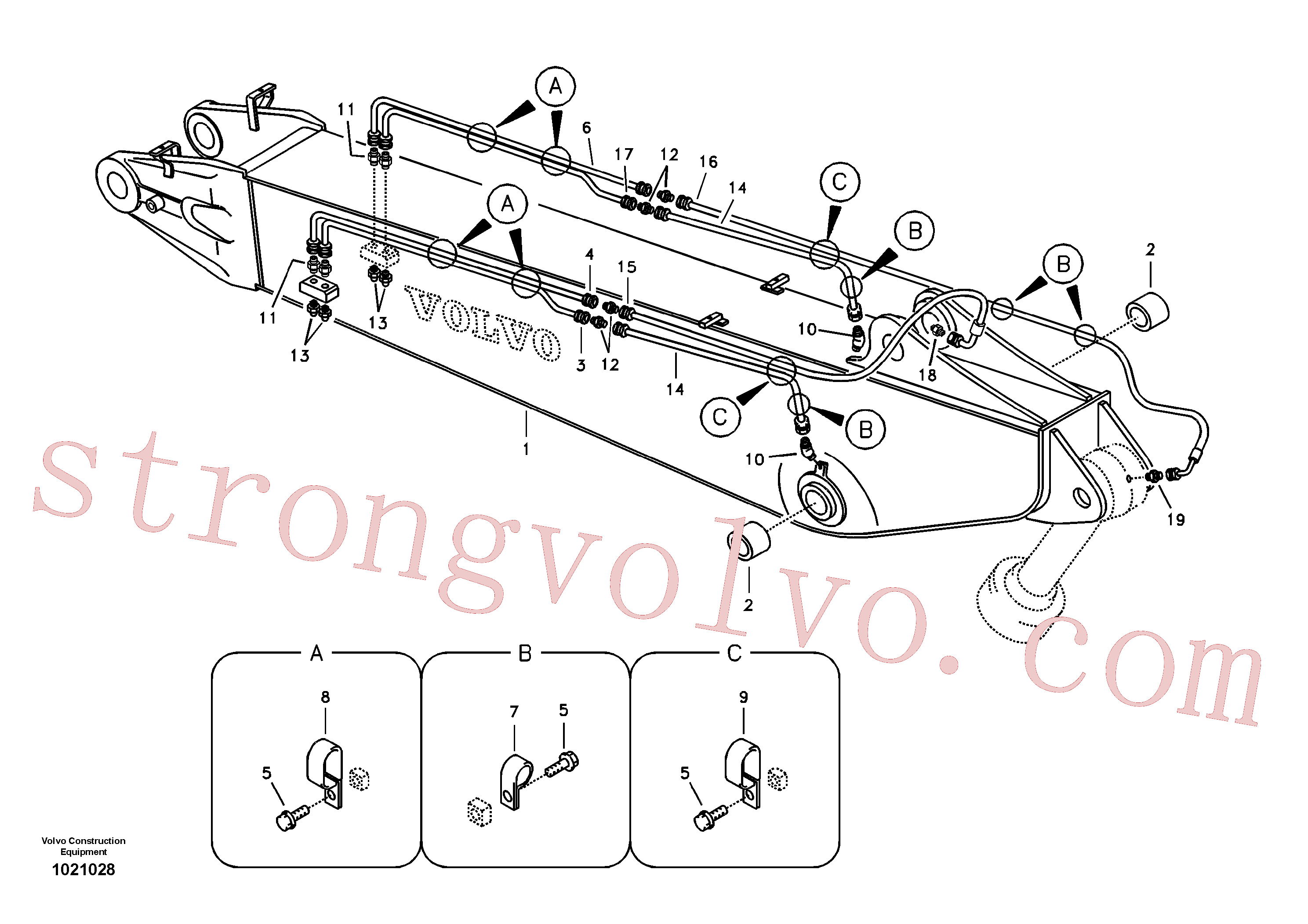 VOE14532008 Volvo Lança e tubagem de massa lubrificante, ajustável 2ª(1021028 Montagem)
