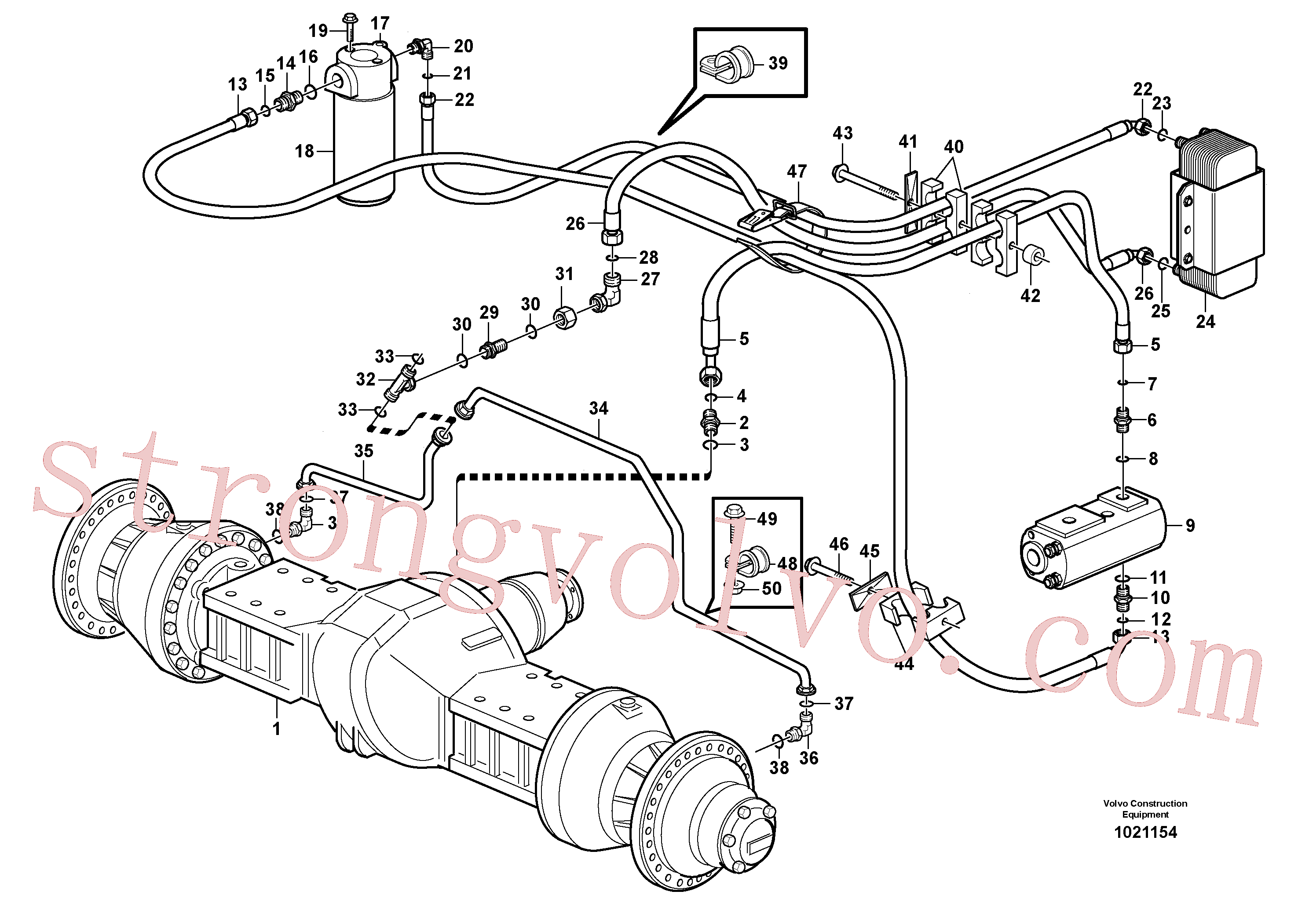 VOE11410603 Volvo Refrigerador de óleo, à frente, circuito da bomba.(1021154 Montagem)