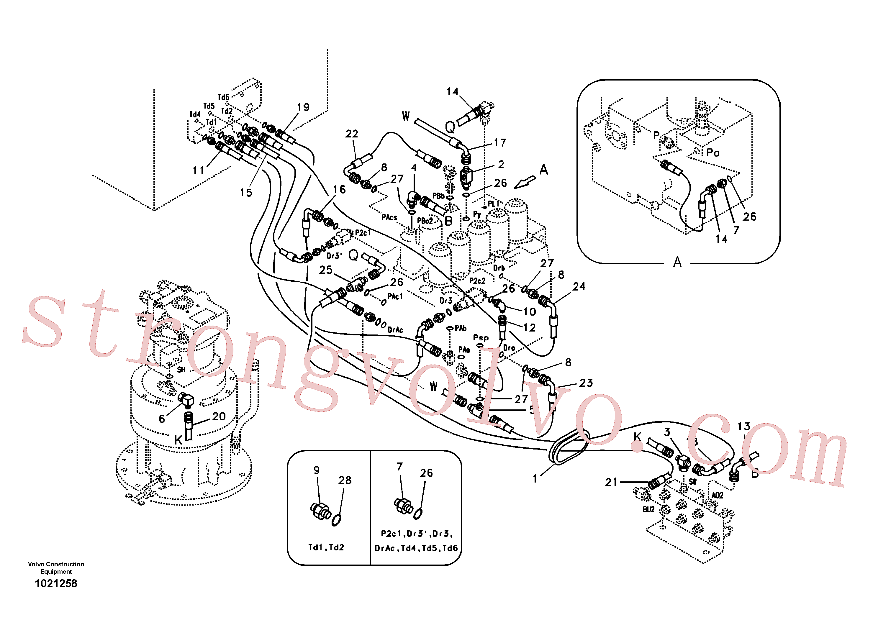 SA9451-02237 Volvo Sistema servomotor, tubagem da válvula de comando(1021258 Montagem)