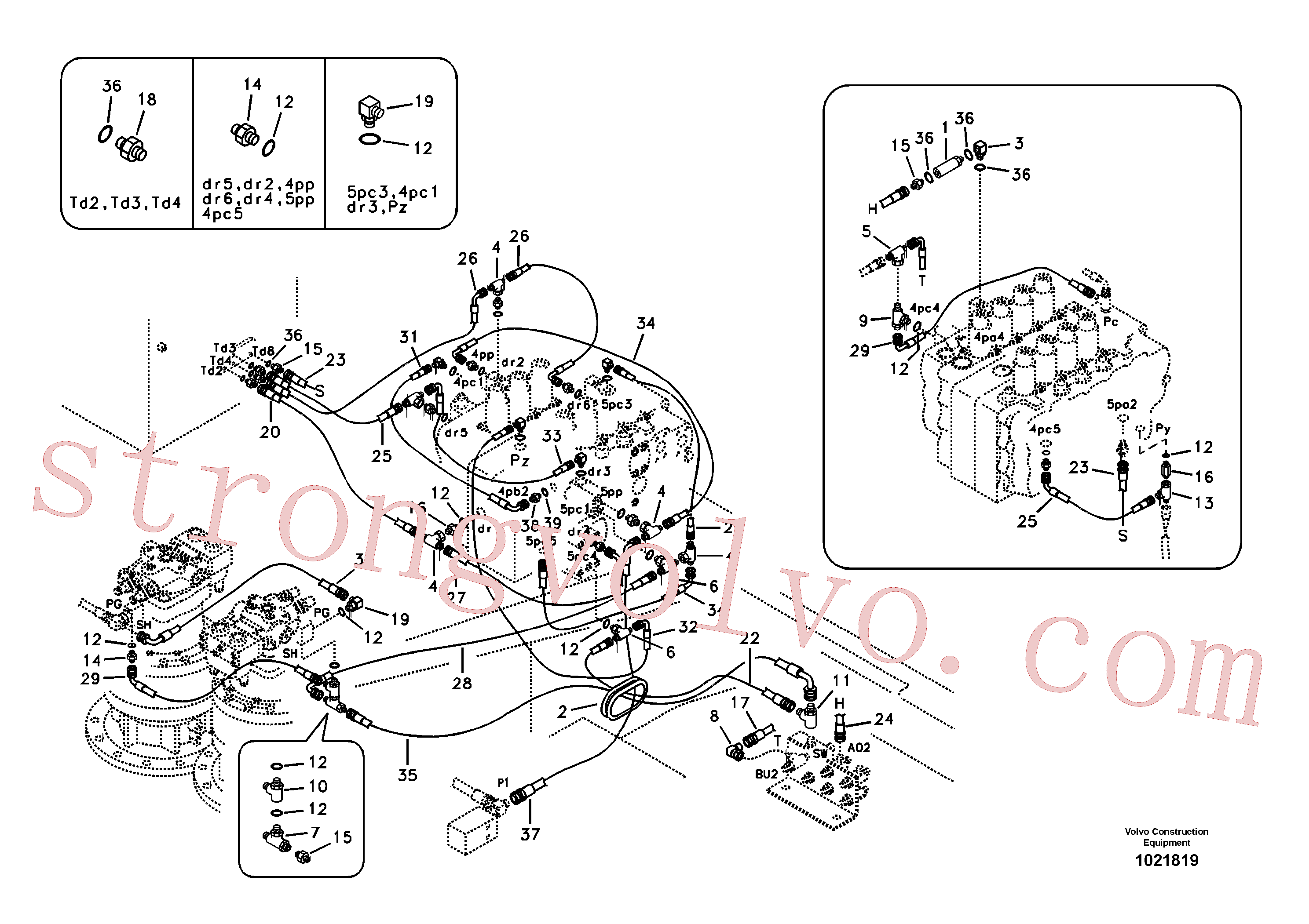 VOE14520629 Volvo Sistema servomotor, tubagem da válvula de comando(1021819 Montagem)