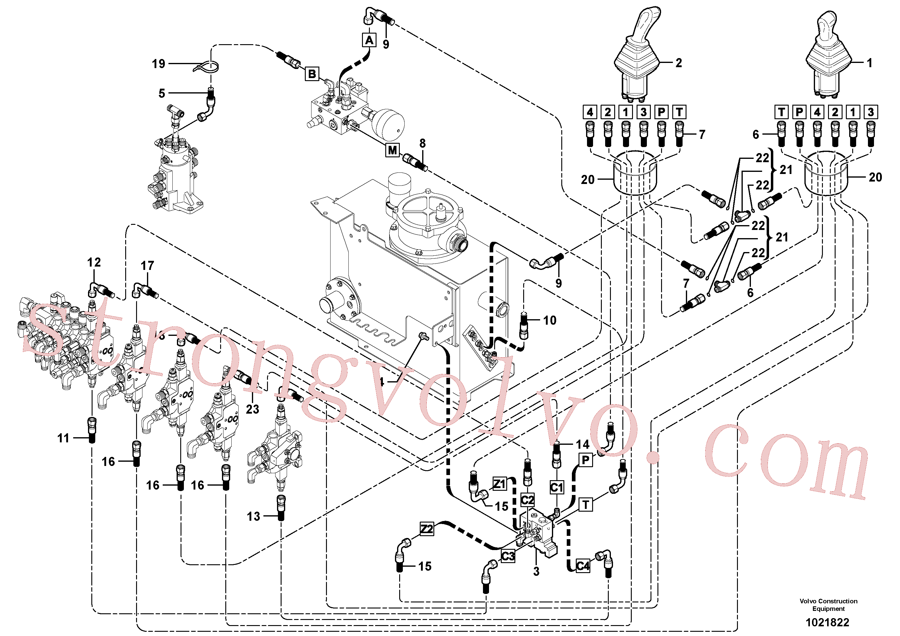 VOE936290 Volvo Circuito hidráulico (baixa pressão)(1021822 Montagem)