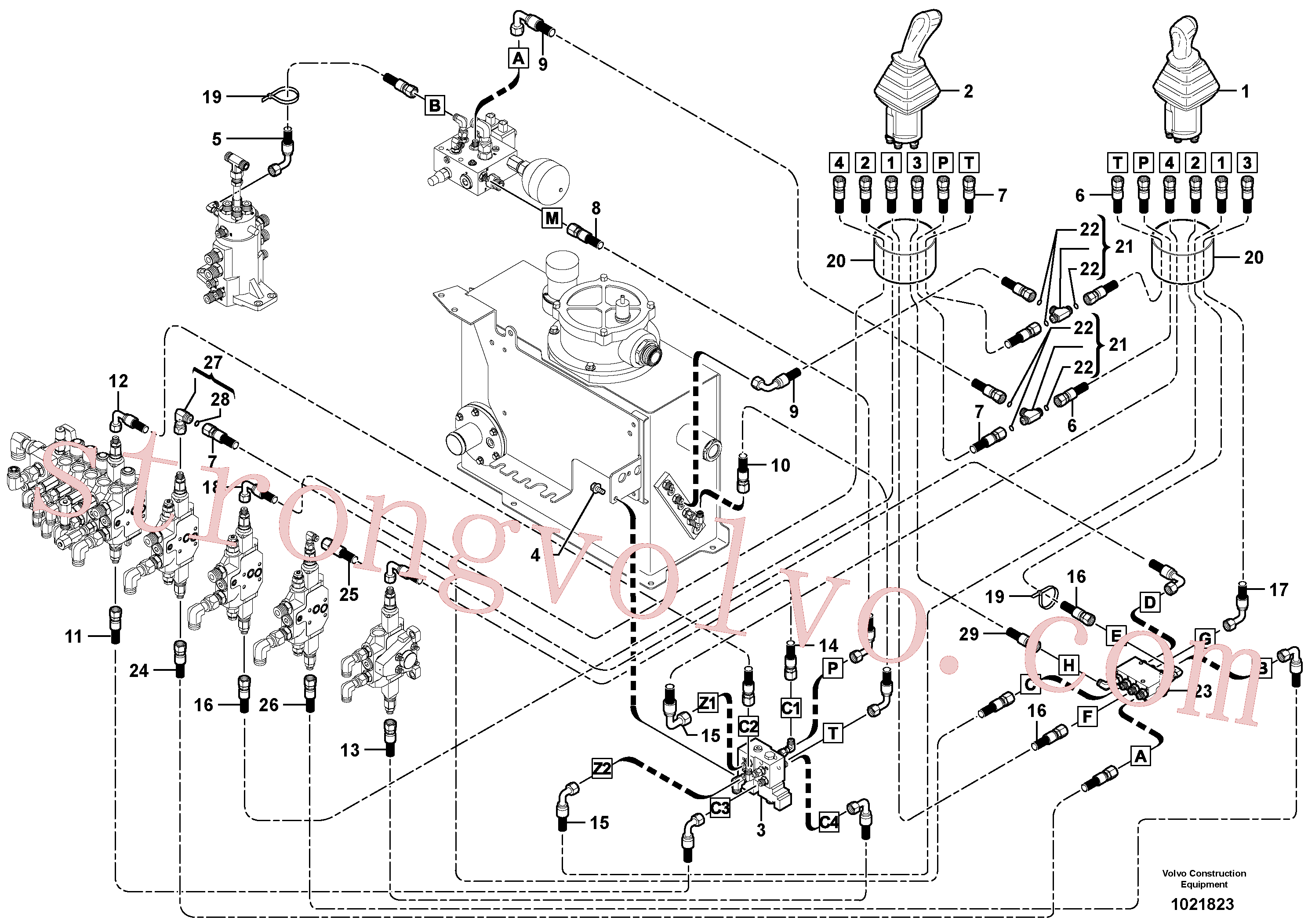 VOE936982 Volvo Circuito hidráulico (baixa pressão)(1021823 Montagem)