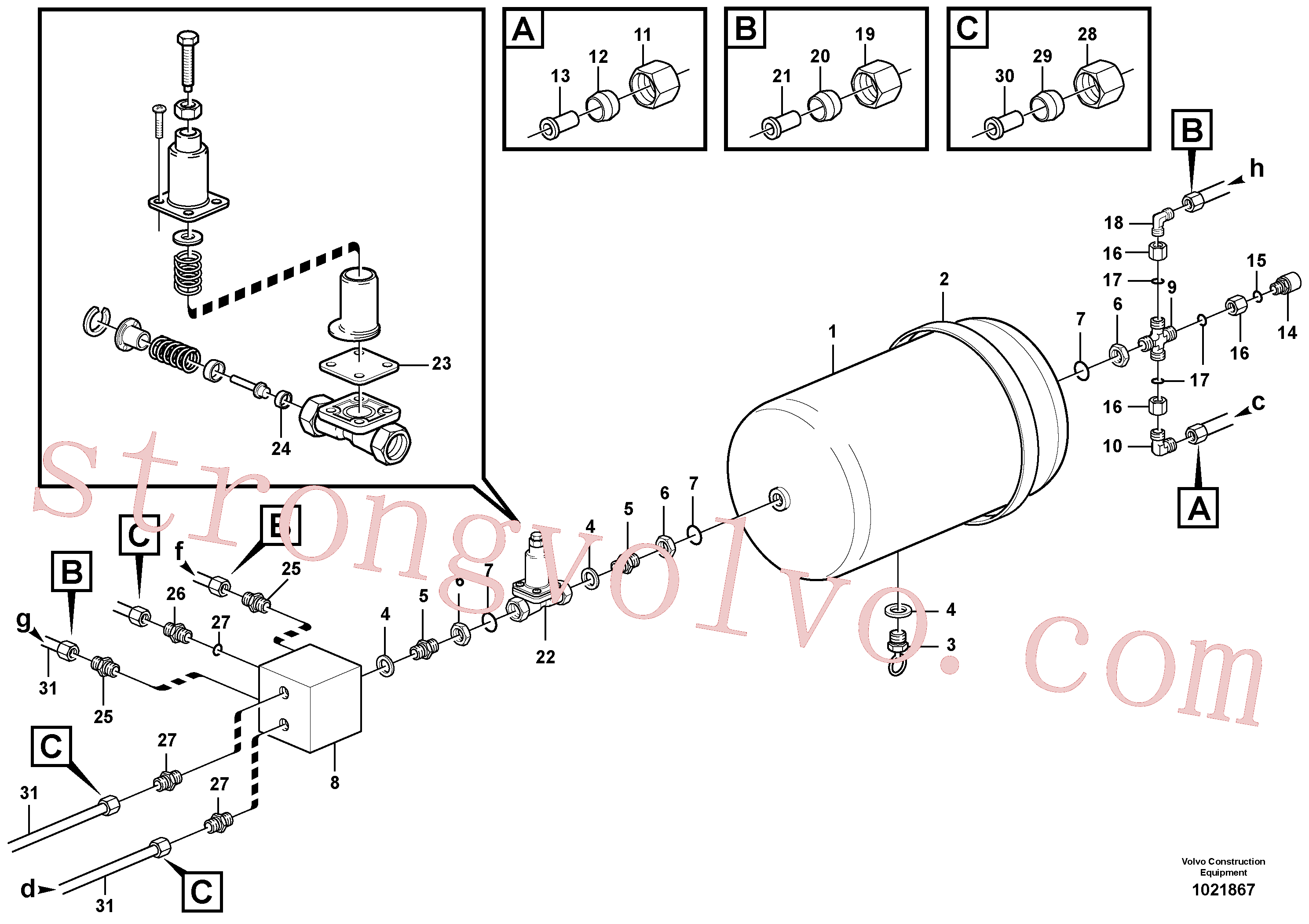 VOE6235856 Volvo Reservatório do ar comprimido com acessórios(1021867 Montagem)