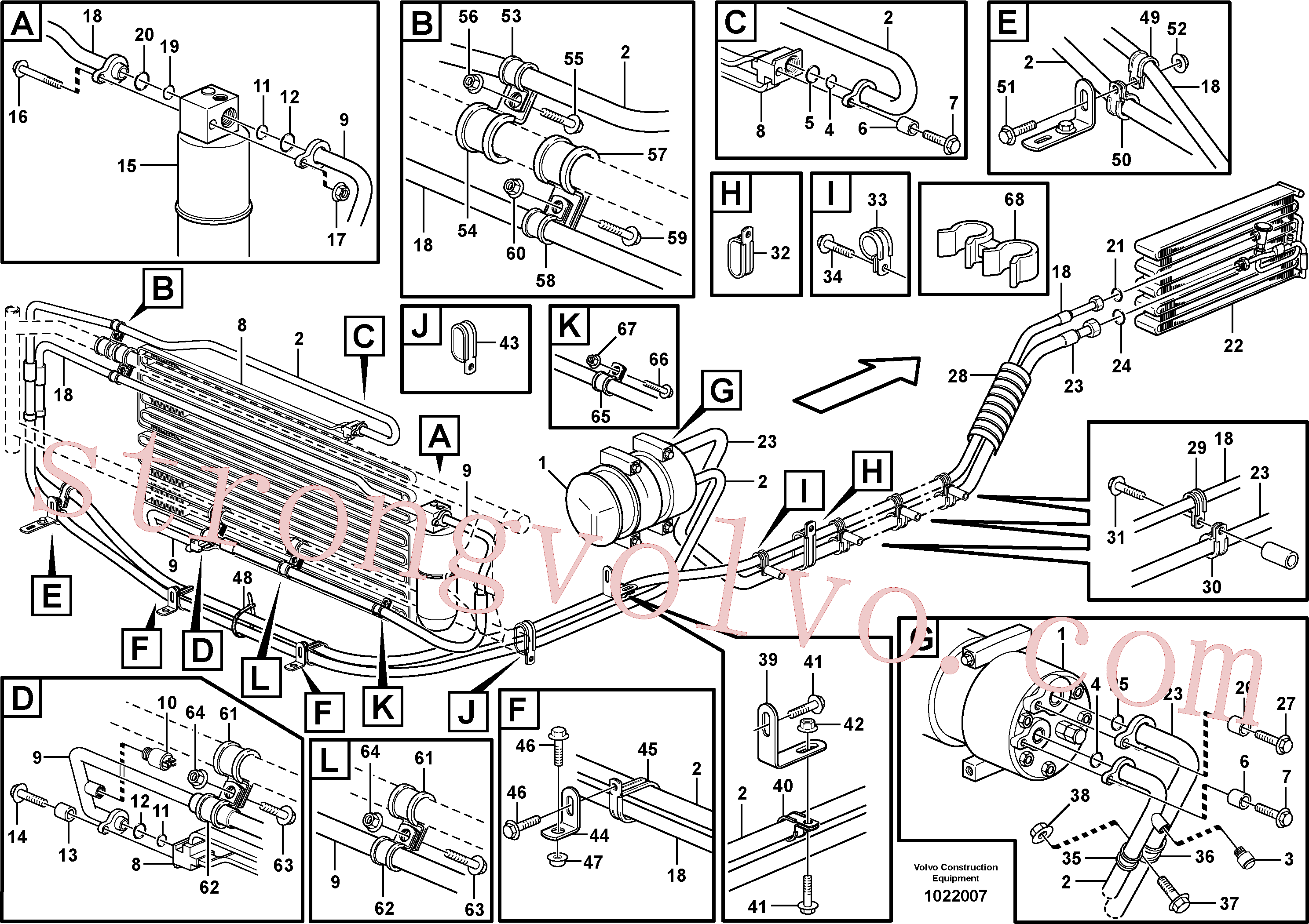 VOE982038 Volvo Conjunto de mangueira: evaporador, receptor secador e condensador.(1022007 Montagem)