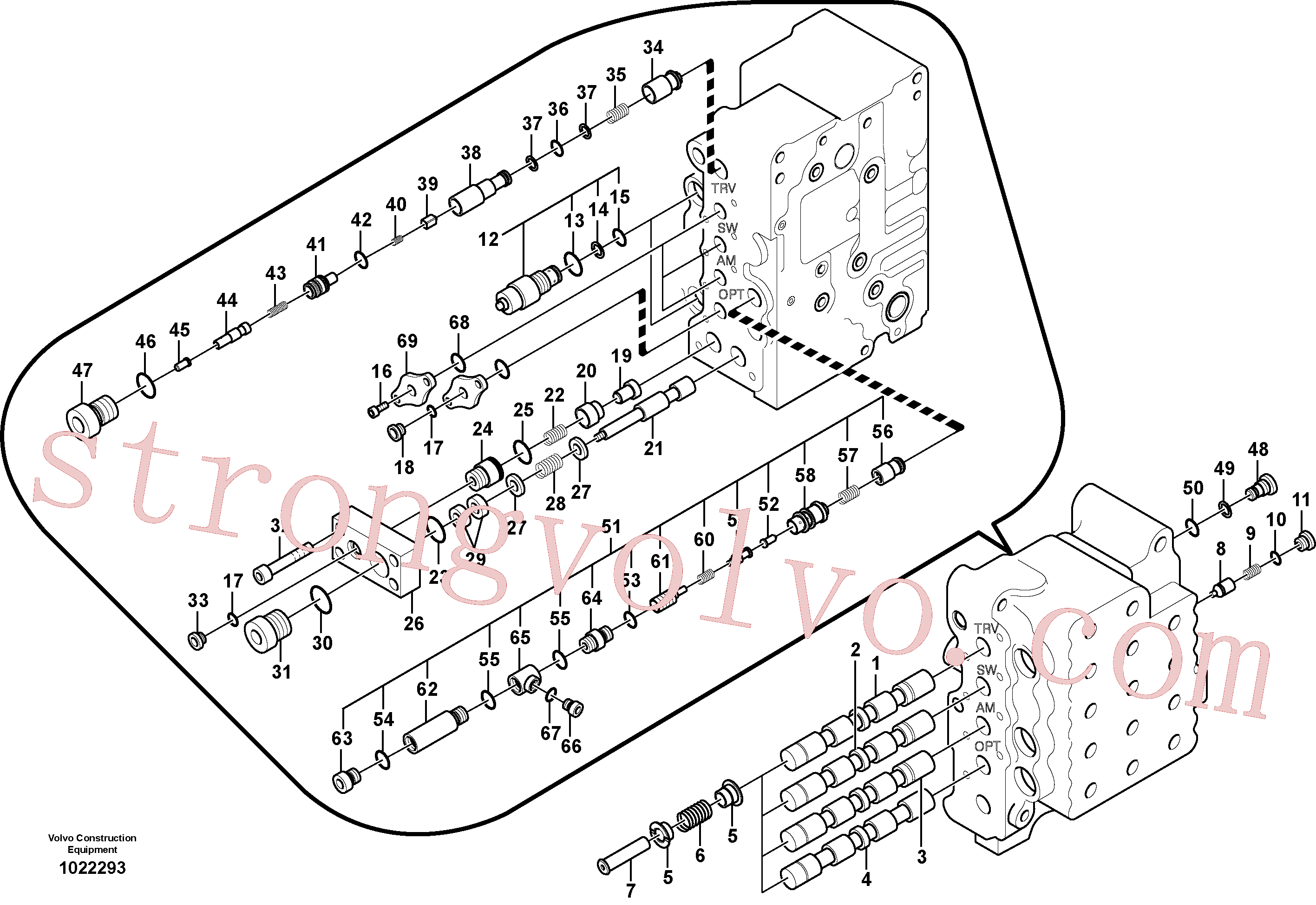 SA8230-11860 Volvo Válvula mestra de comando, rotação, opção, braço de afundamento e curso do lado esquerdo(1022293 Montagem)