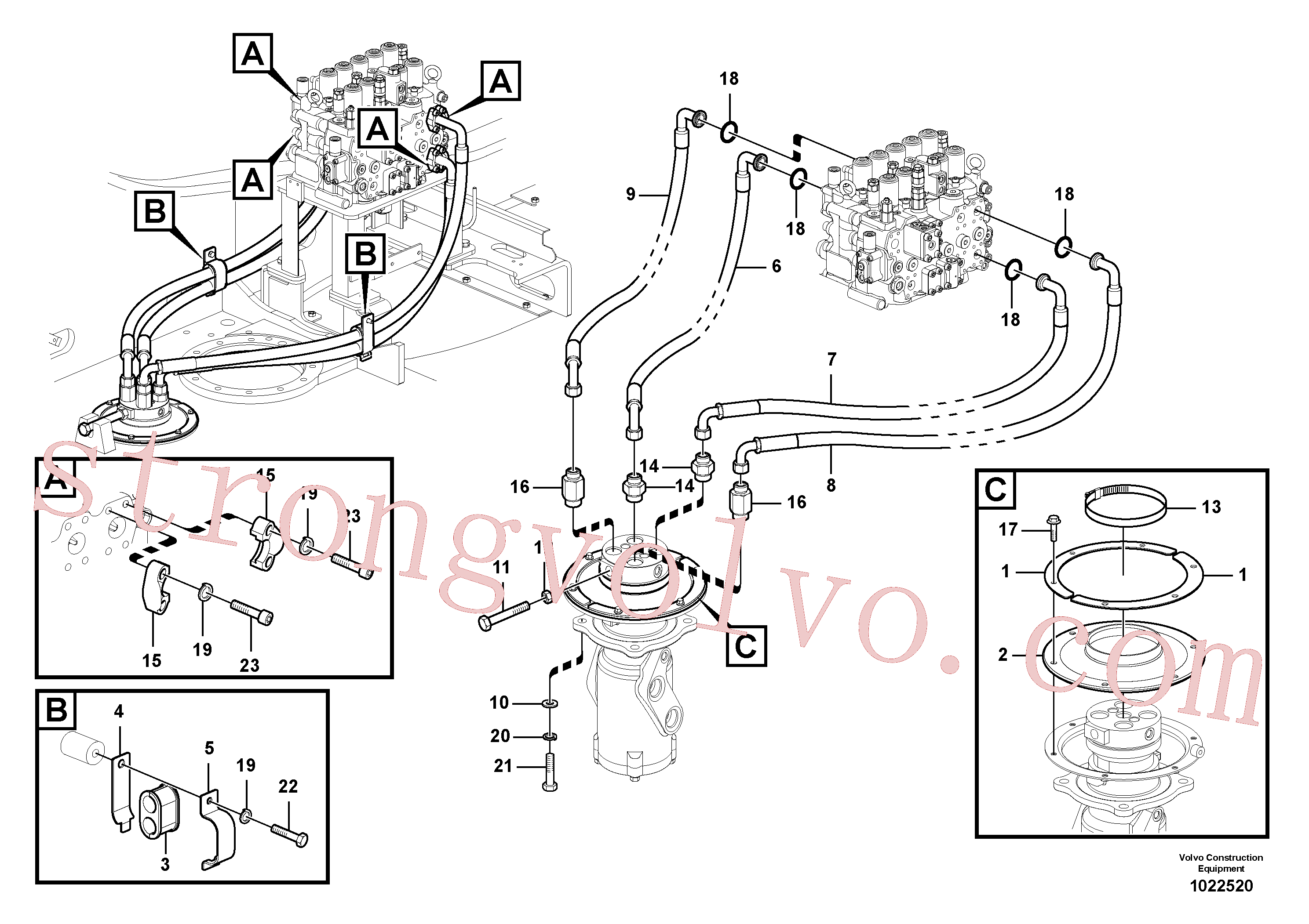 VOE14545880 Volvo Linha da rótula, válvula de comando à rótula, Sistema hidráulico, válvula de comando da lança e articulação(1022520 Montagem)