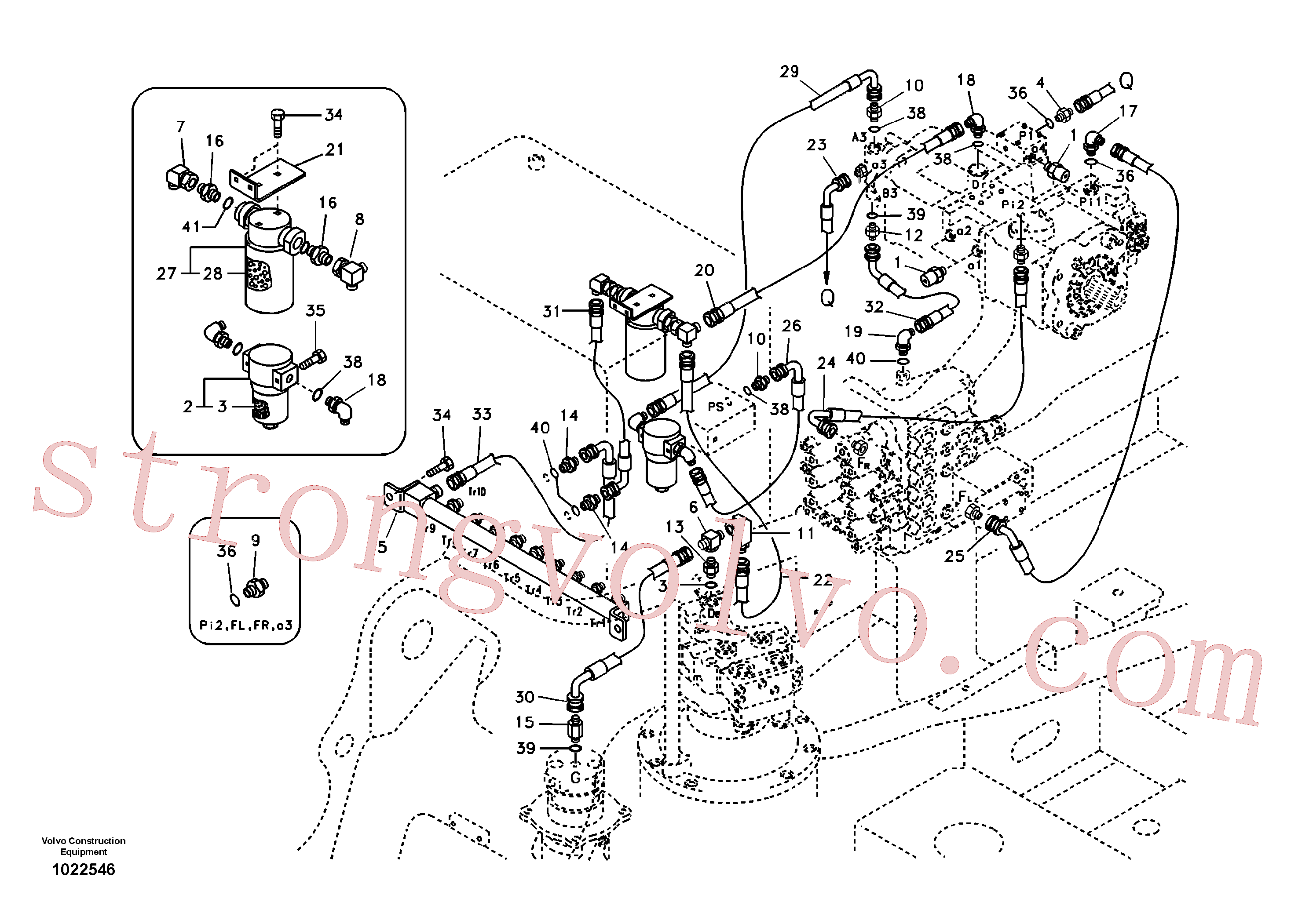 SA9451-04334 Volvo Sistema servomotor, suporte do filtro e tubagem da bomba(1022546 Montagem)
