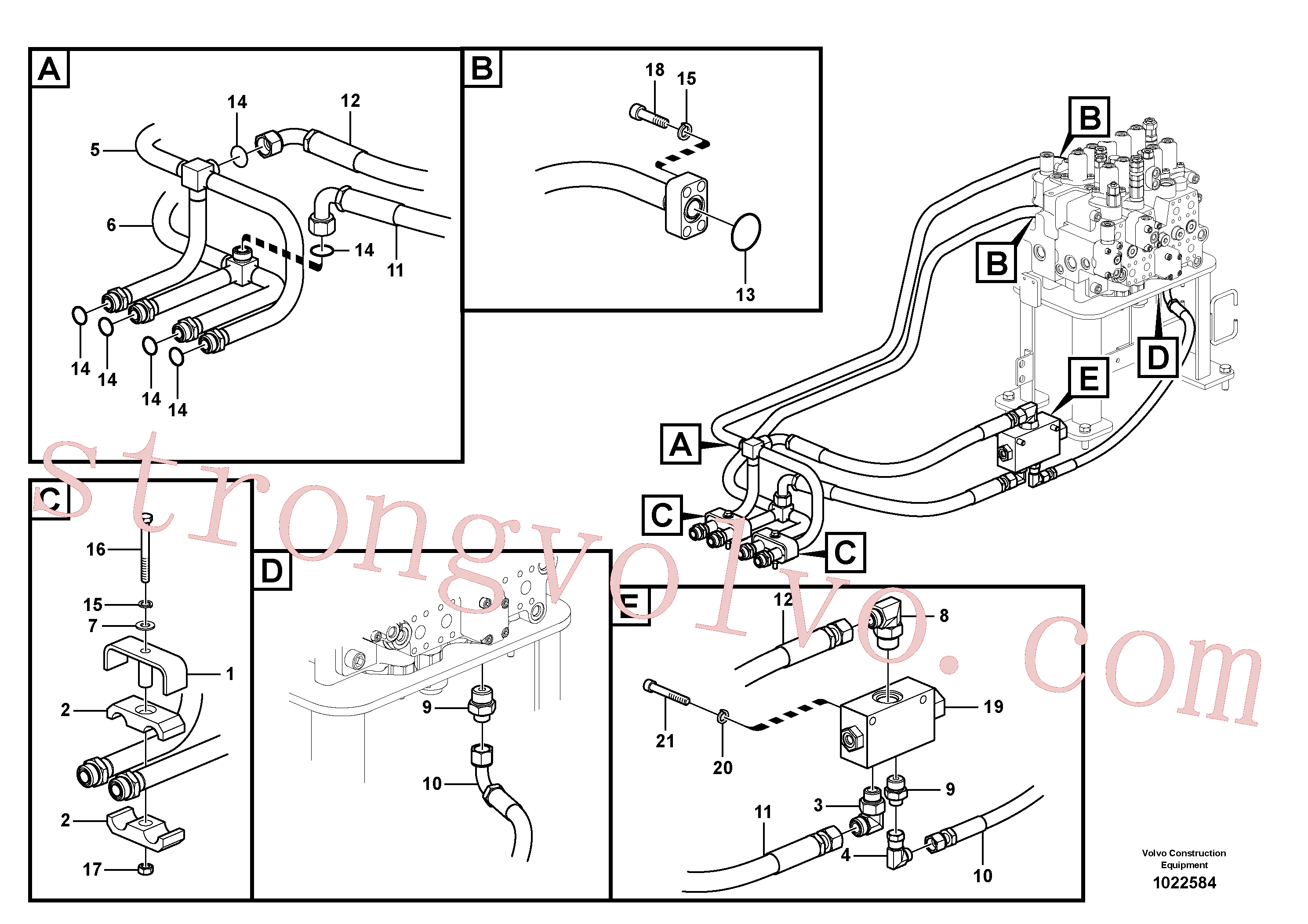 SA1142-01250 Volvo Sistema hidráulico, válvula de comando da lança e articulação(1022584 Montagem)