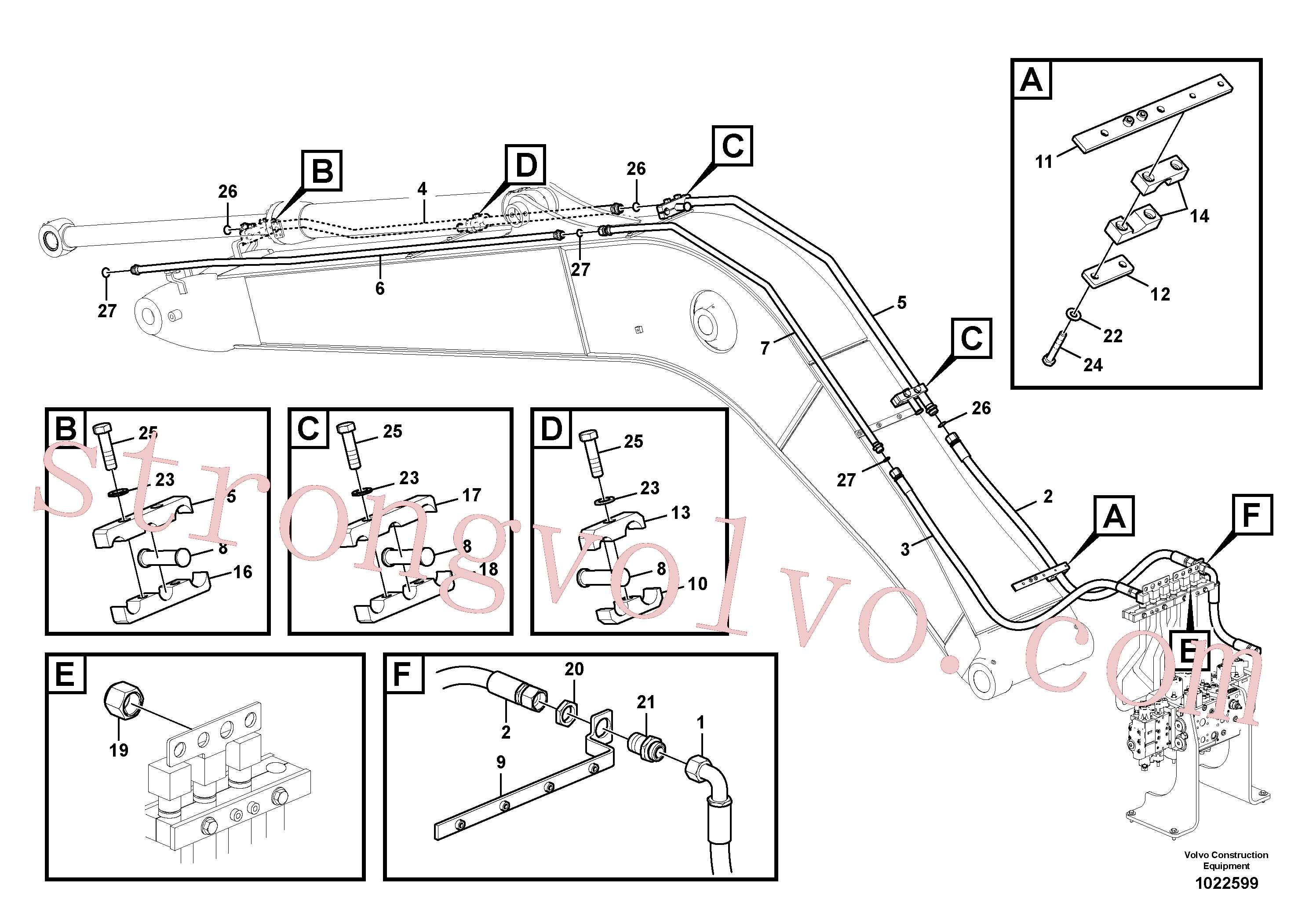 SA1174-53610 Volvo Hidráulica de serviço, martelo e cortador para lança(1022599 Montagem)