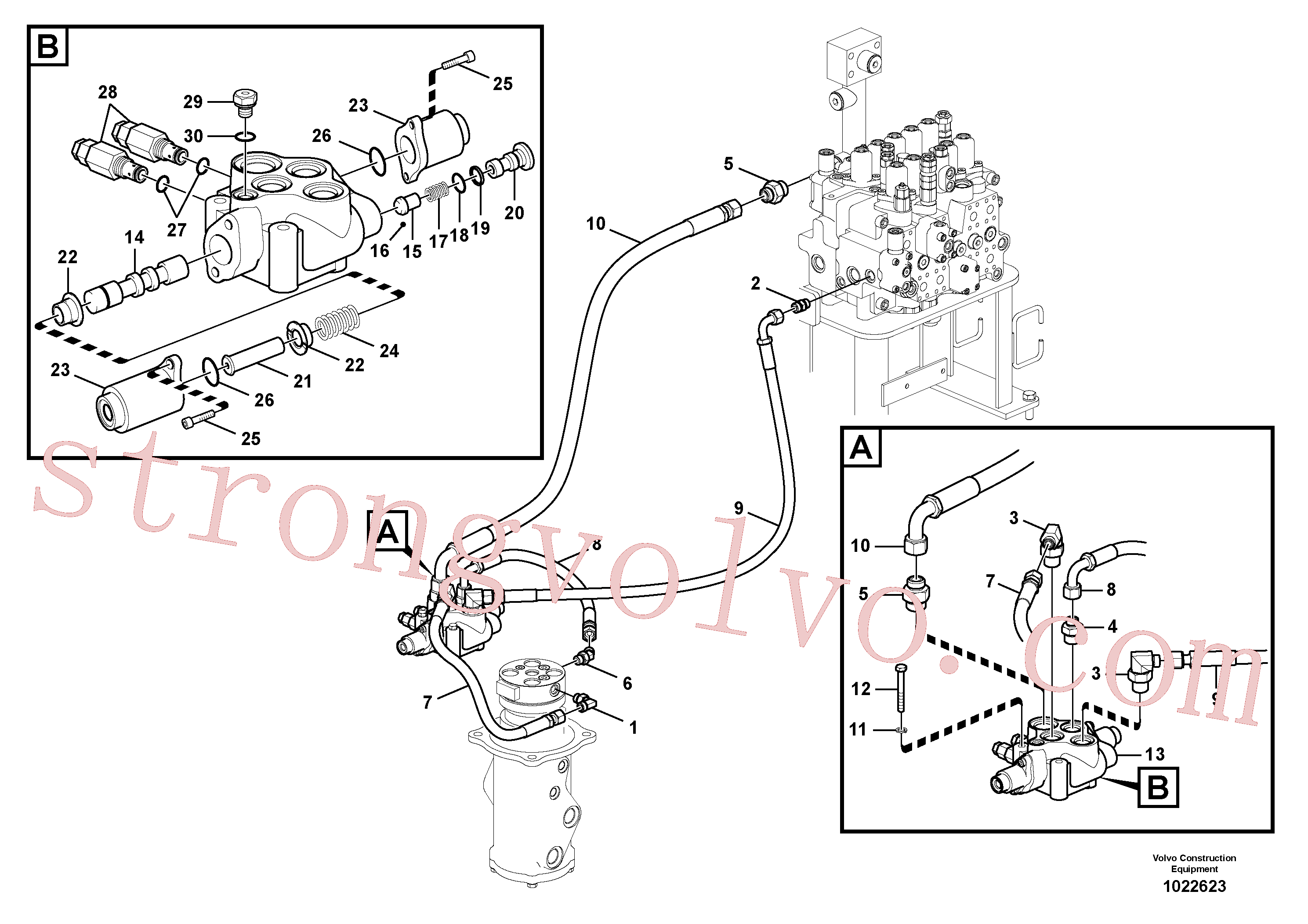 SA8230-11860 Volvo Sistema hidráulico de trabalho, lâmina niveladora(1022623 Montagem)
