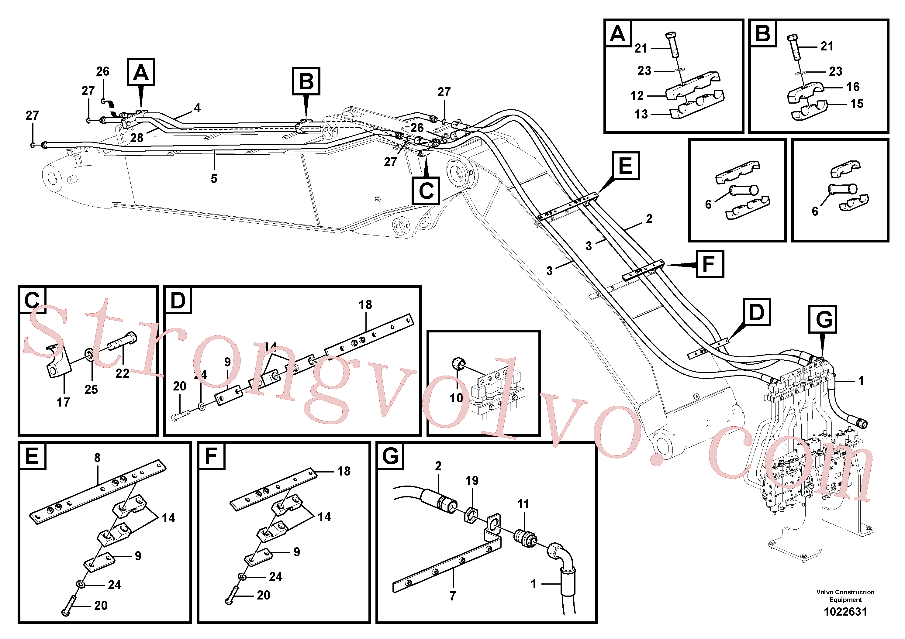 VOE14371887 Volvo Hidráulica de serviço, martelo e cortador para lança ajustável(1022631 Montagem)