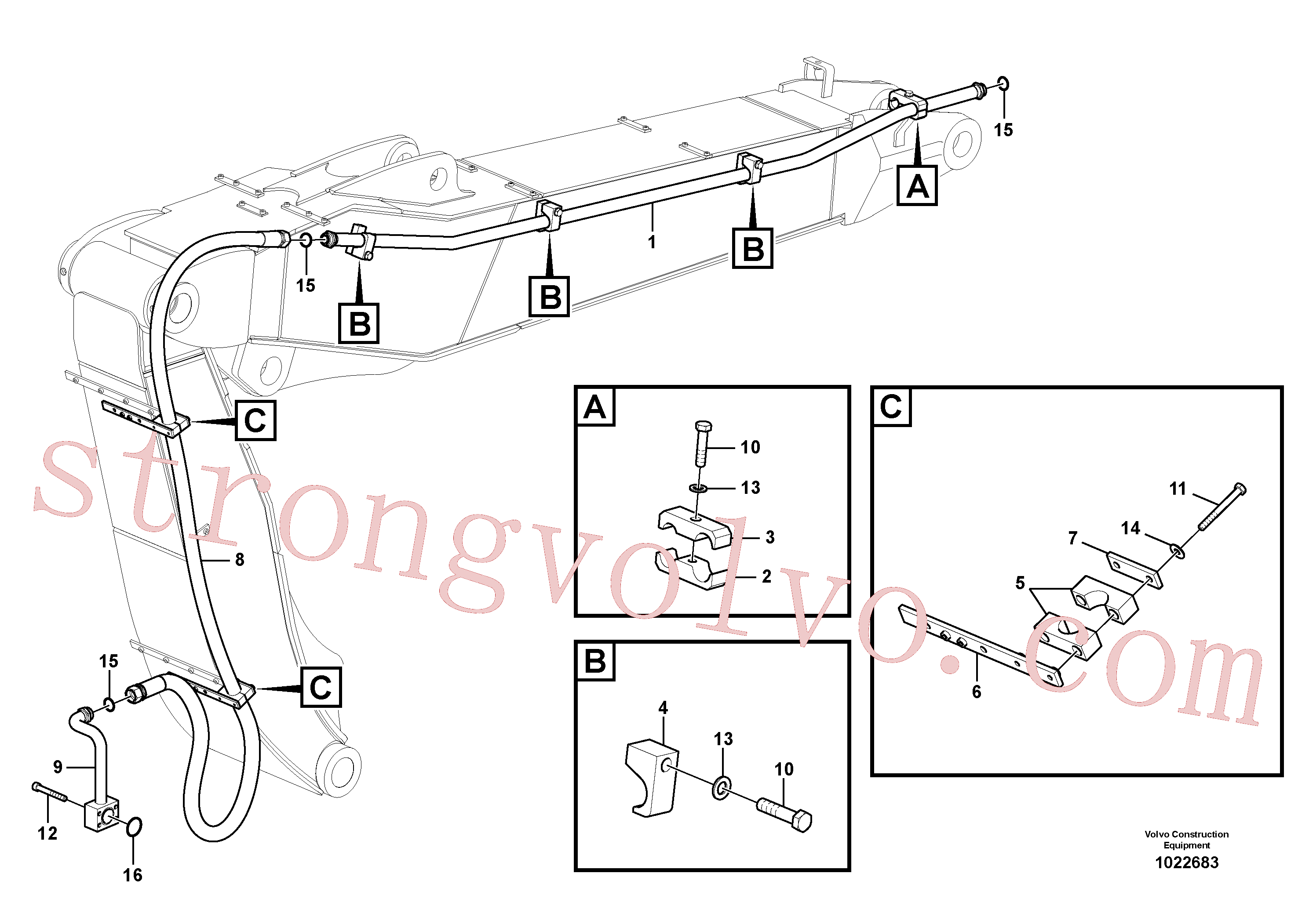 VOE14387067 Volvo Hidráulica de serviço, fuga de óleo na lança ajustável(1022683 Montagem)