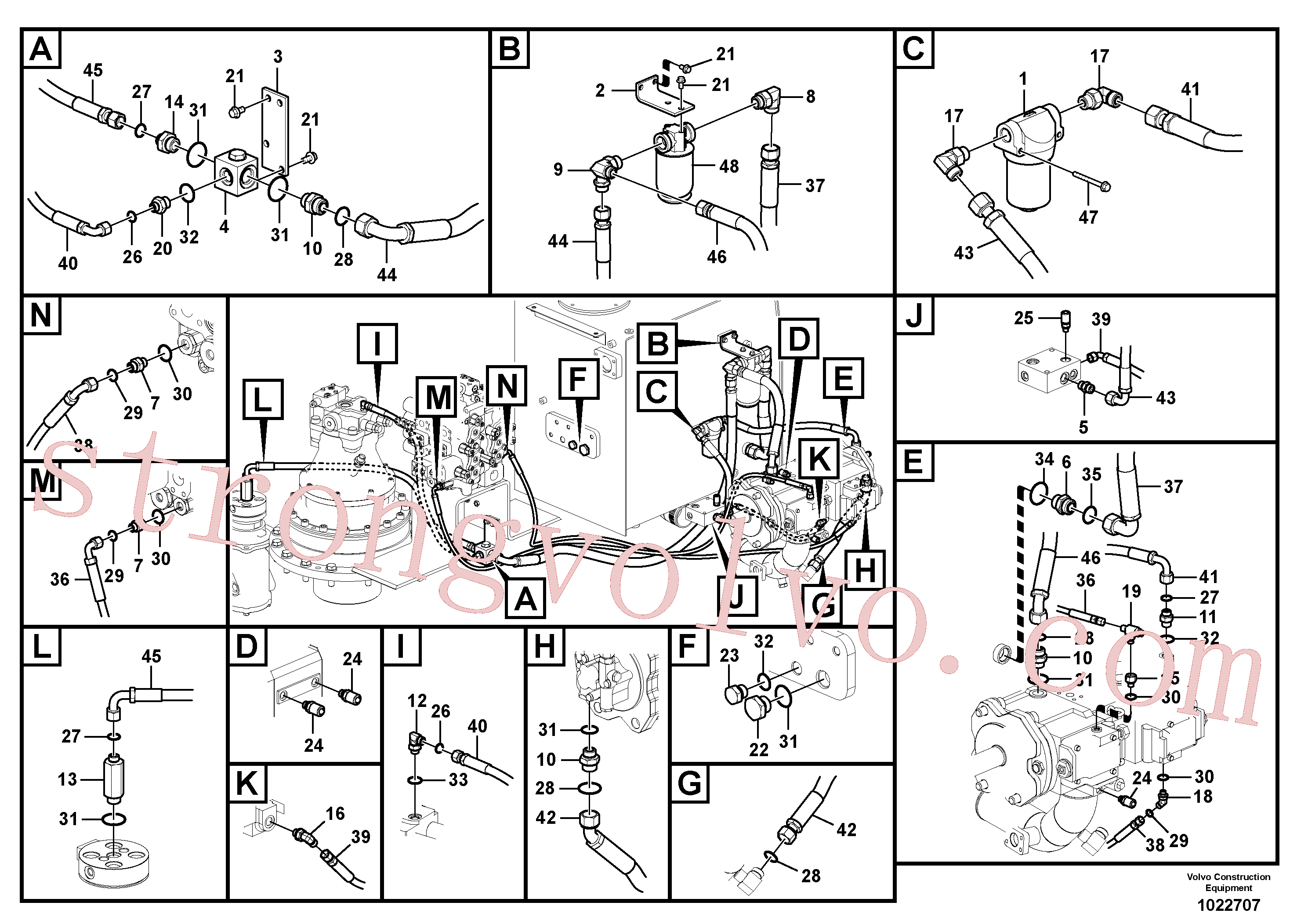 VOE14541555 Volvo Sistema servomotor, suporte do filtro e tubagem da bomba(1022707 Montagem)