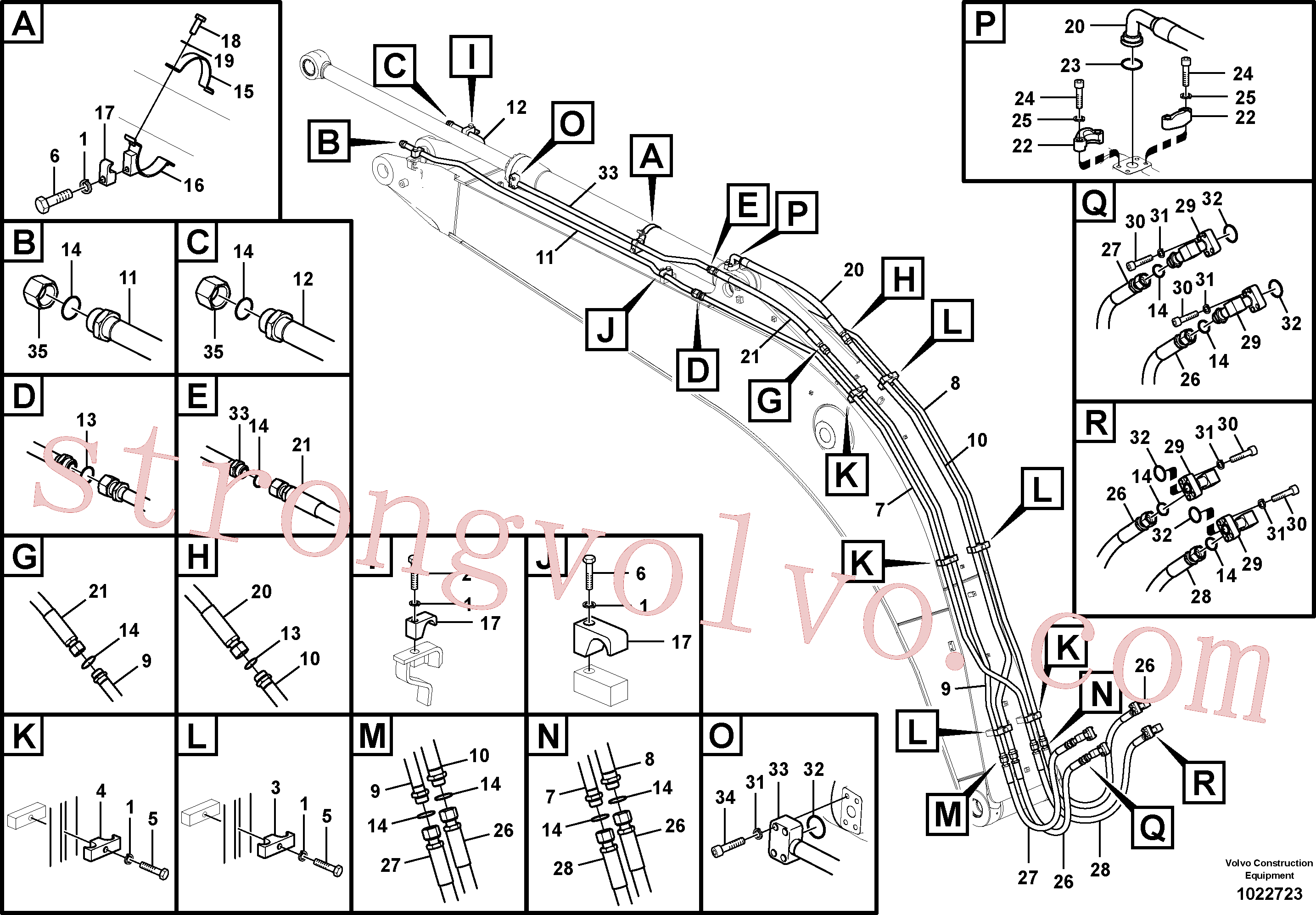 VOE937516 Volvo Hidráulica de serviço, cilindro do braço de afundamento na lança.(1022723 Montagem)