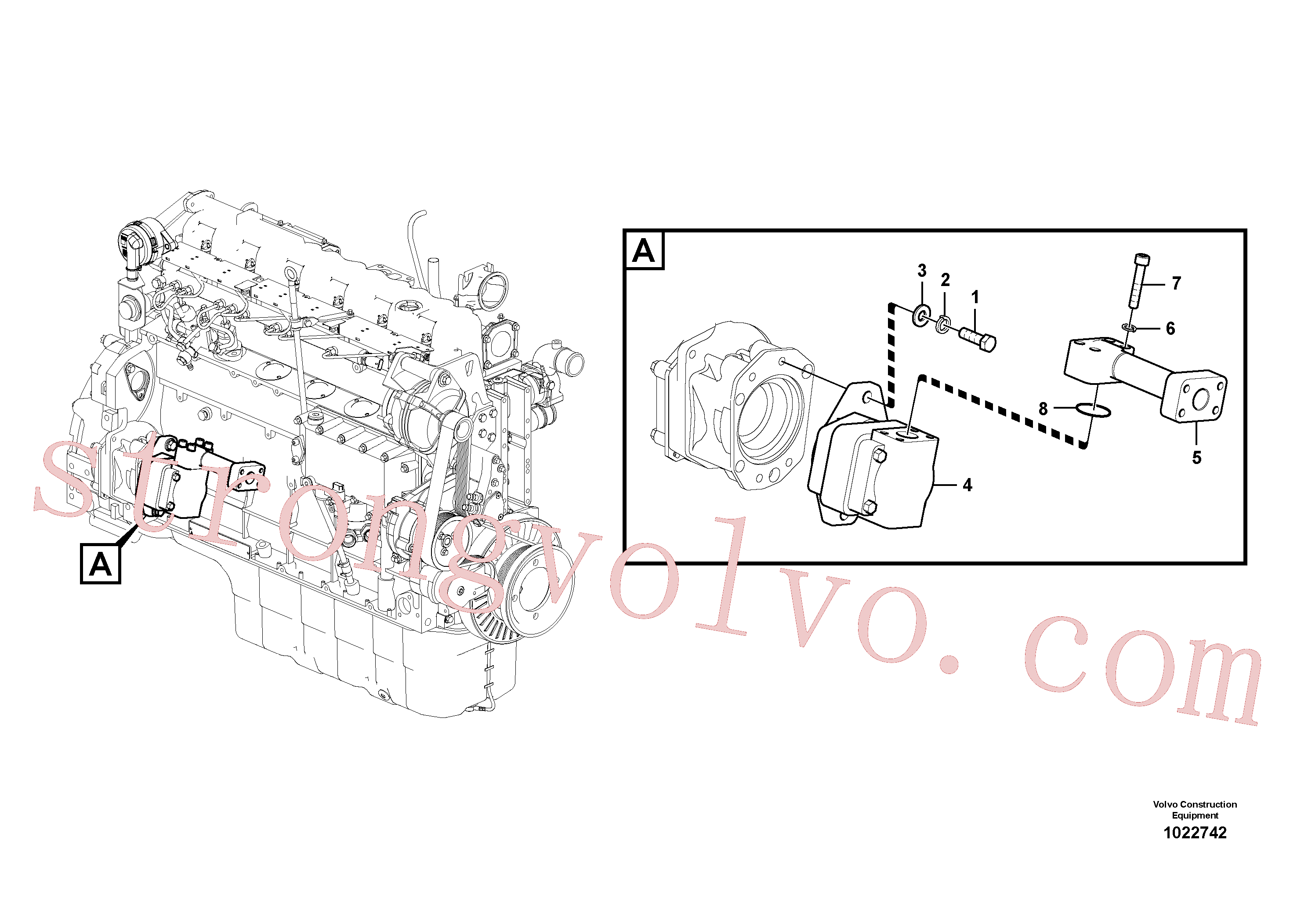 VOE14532100 Volvo Sistema hidráulico, suporte da bomba refrigerante do óleo(1022742 Montagem)