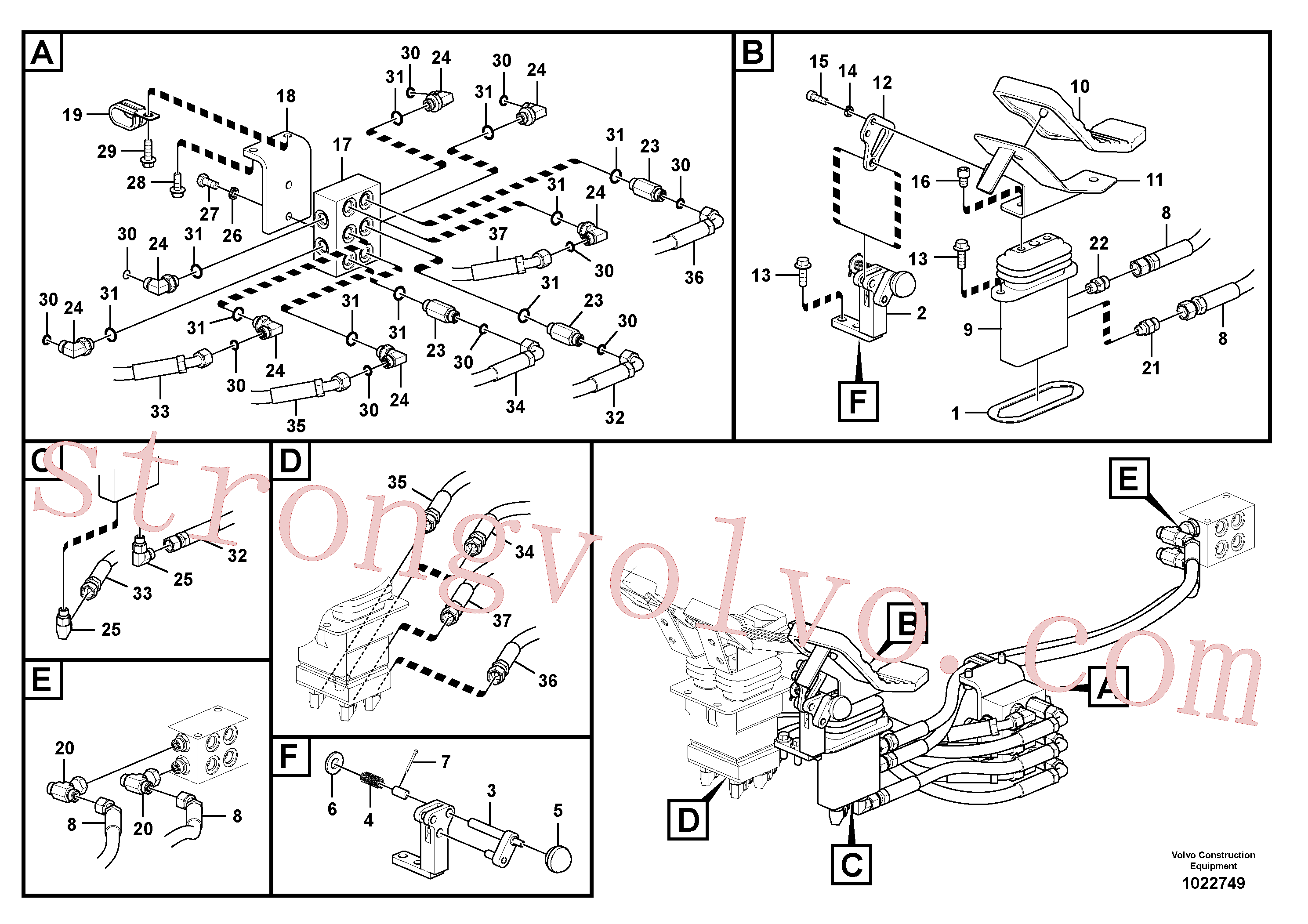 VOE936875 Volvo Sistema servomotor, válvula de comando para pedal da válvula de comando(1022749 Montagem)