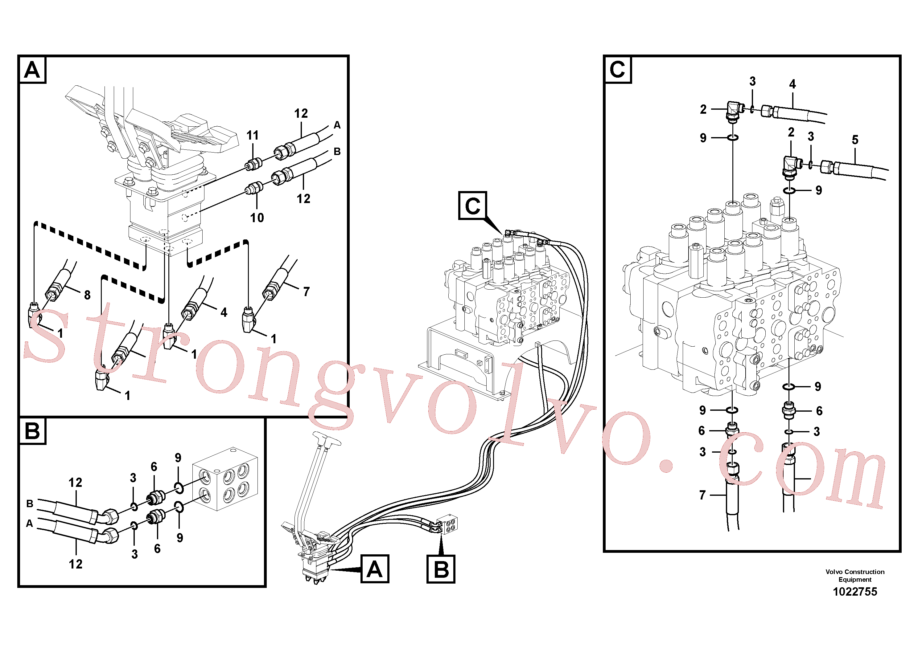 VOE937347 Volvo Sistema servomotor, válvula de comando para pedal da válvula de comando(1022755 Montagem)