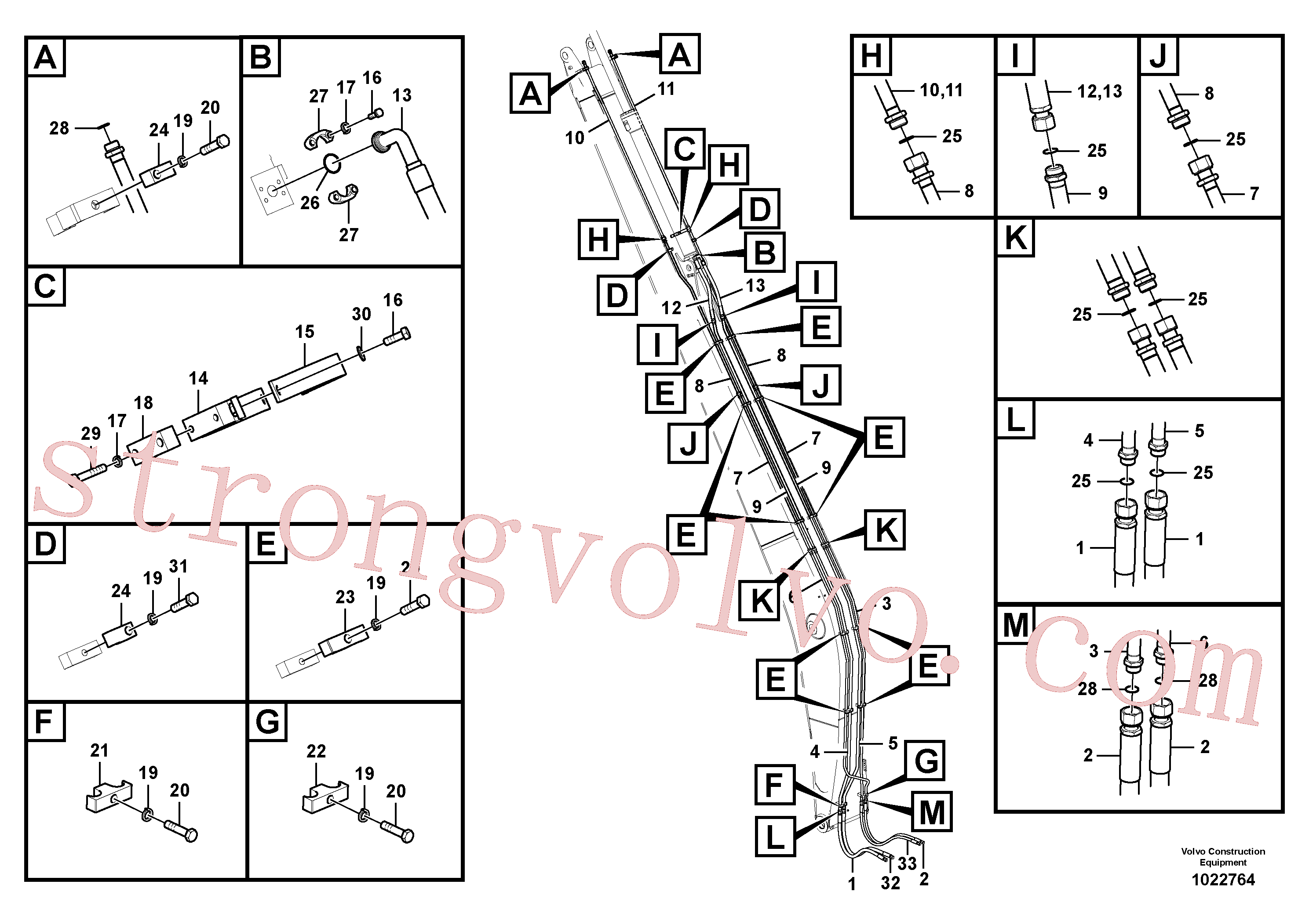 SA1174-51540 Volvo Hidráulica de serviço, cilindro do braço de afundamento na lança(1022764 Montagem)