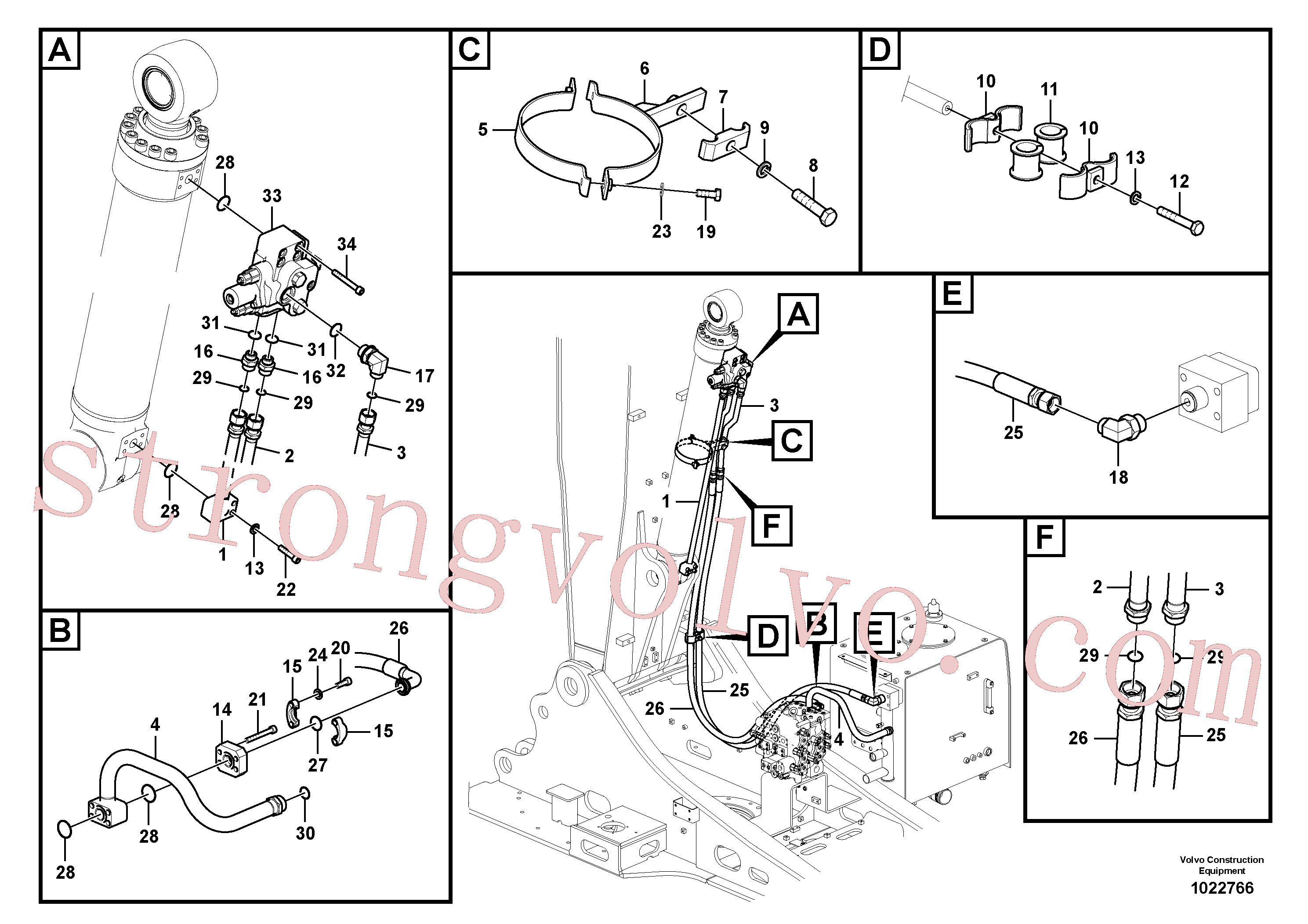 VOE14531123 Volvo Hidráulica de serviço, cilindro da 2ª lança em lança ajustável(1022766 Montagem)