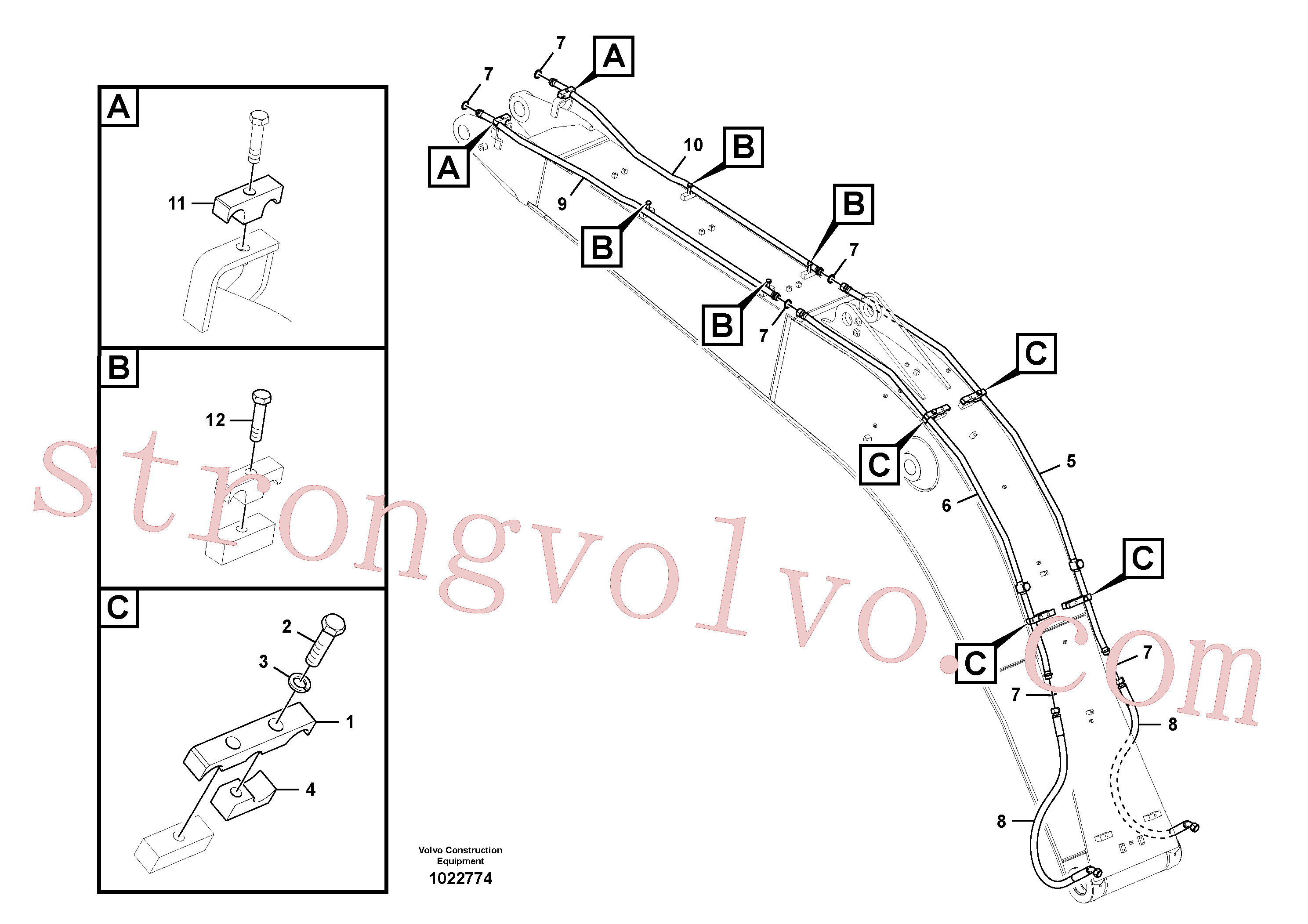 SA1174-53551 Volvo Hidráulica de serviço, martelo e cortador para lança(1022774 Montagem)