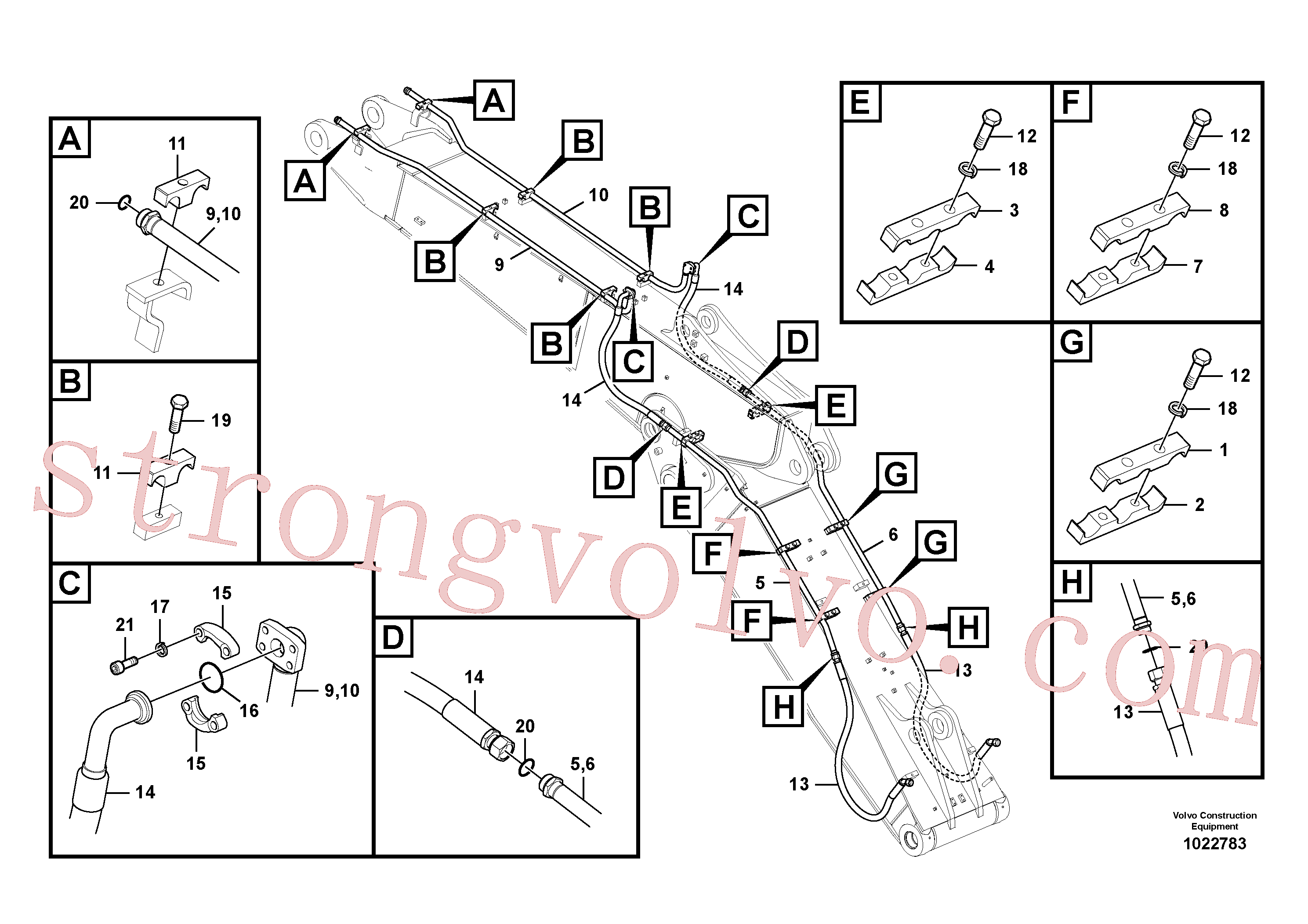 SA1174-54520 Volvo Hidráulica de serviço, martelo e cortador para lança ajustável(1022783 Montagem)