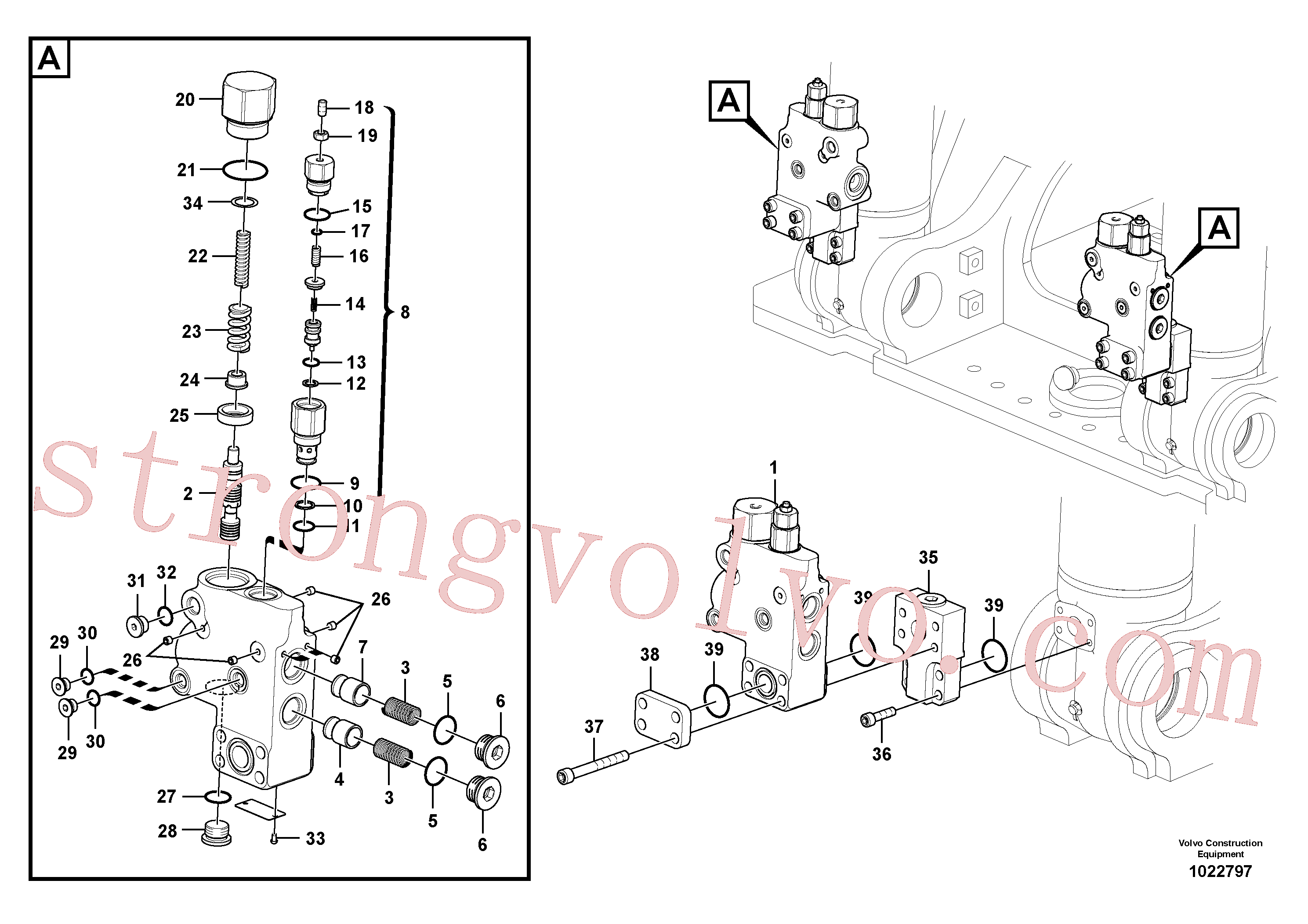 VOE14505568 Volvo Hidráulico de serviço, suporte da válvula de ruptura da lança(1022797 Montagem)