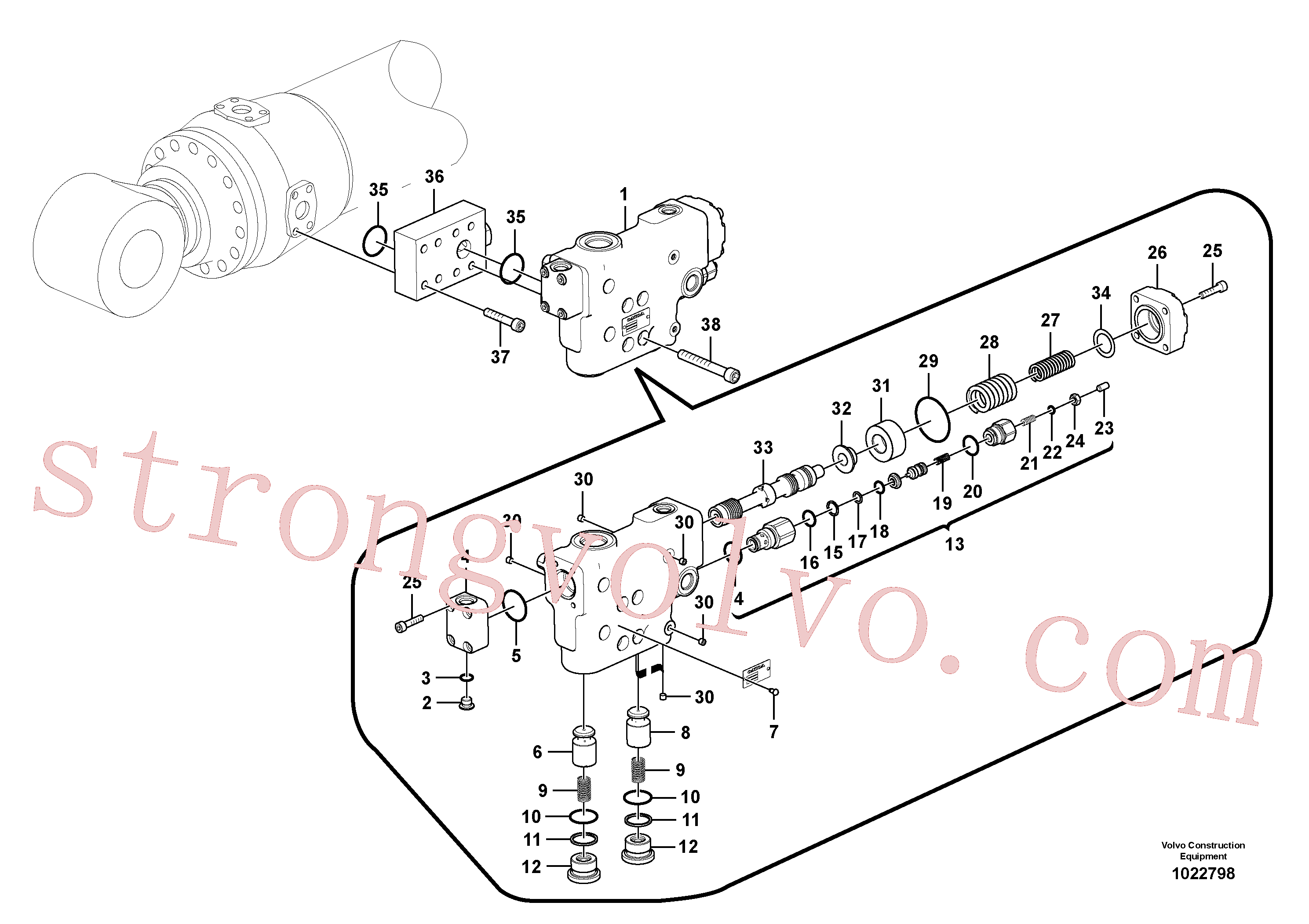 SA1174-52680 Volvo Hidráulico de serviço, suporte da válvula de ruptura do braço de afundamento.(1022798 Montagem)