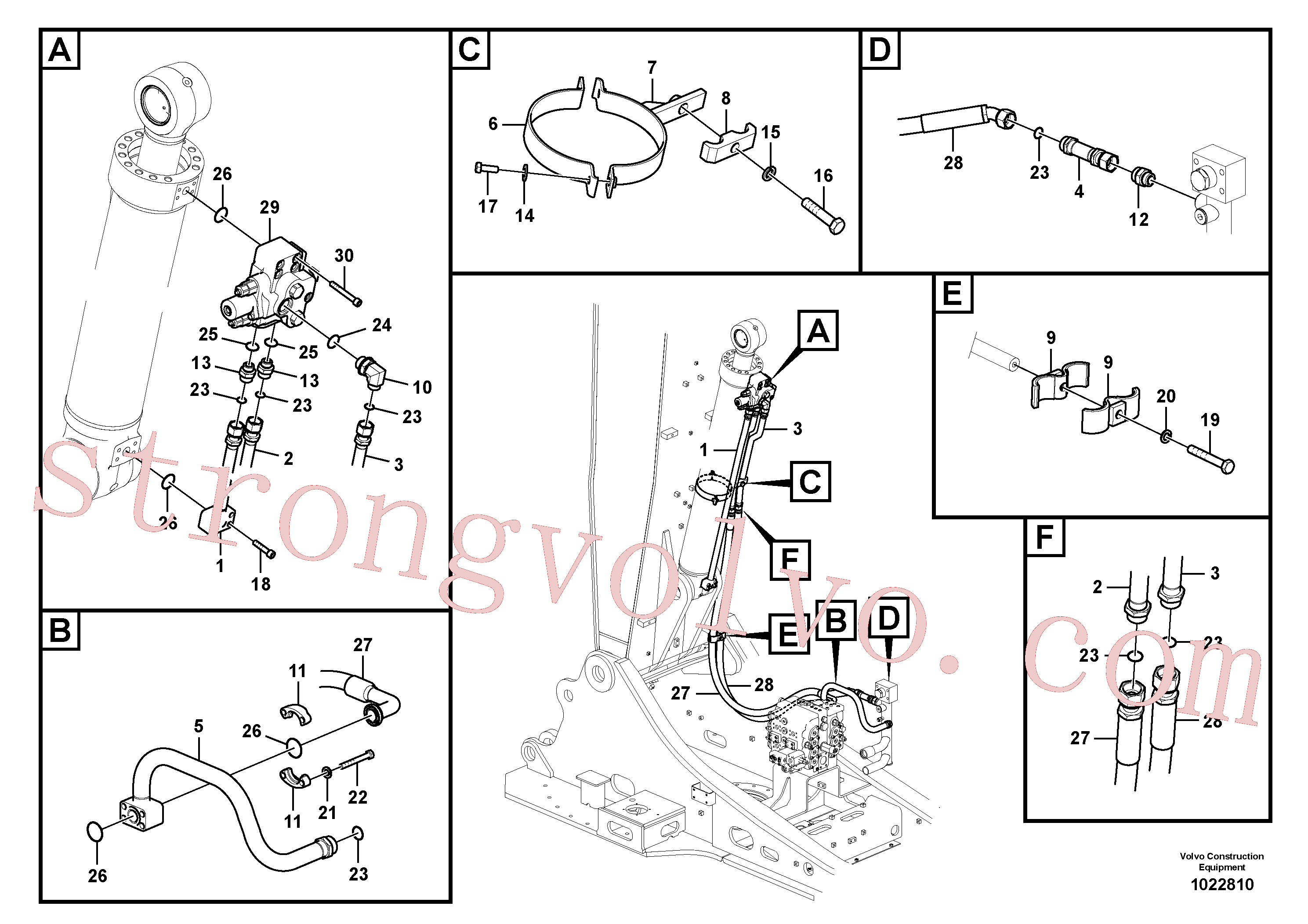 VOE14536619 Volvo Hidráulica de serviço, cilindro da 2ª lança em lança ajustável(1022810 Montagem)