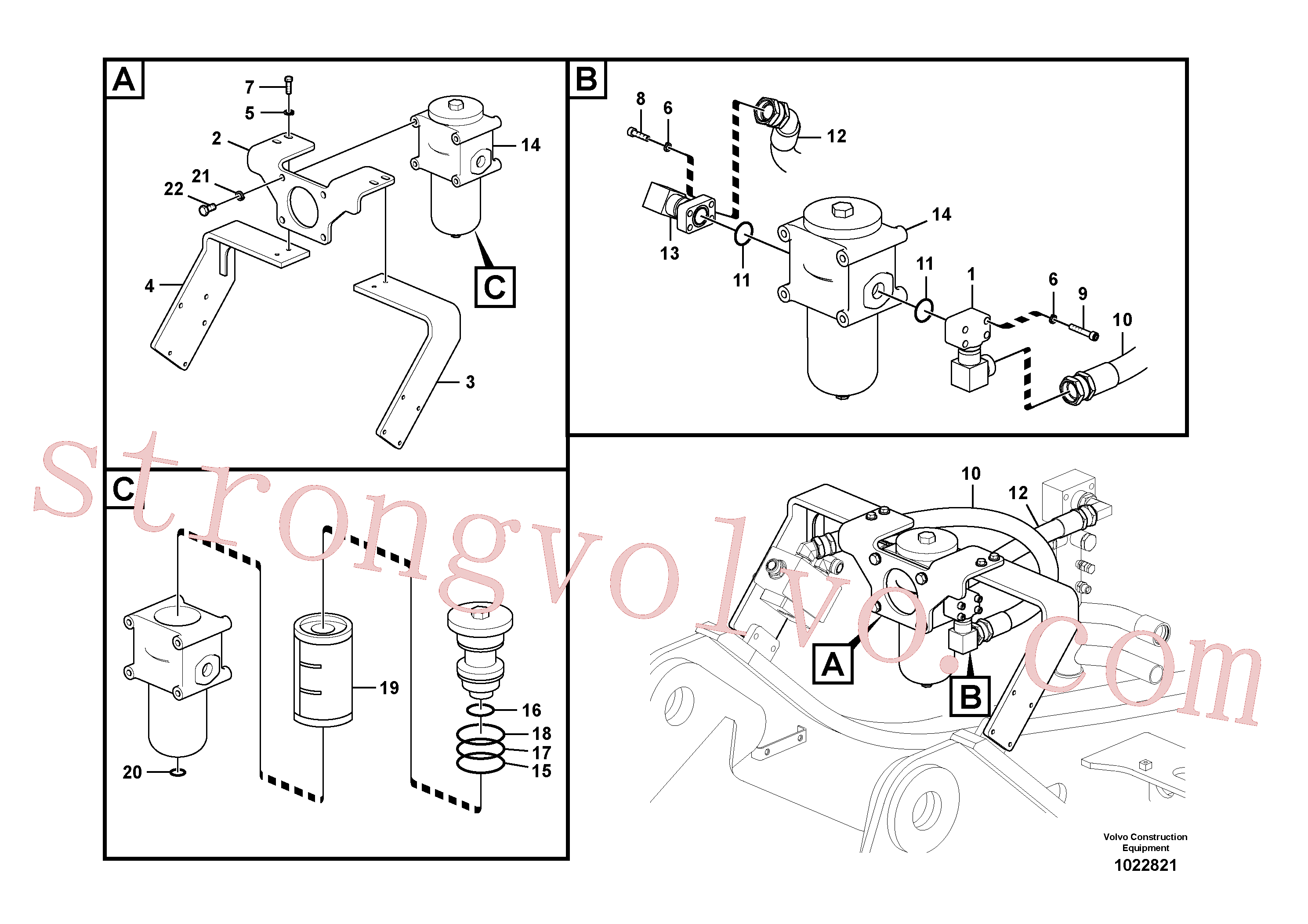 SA9451-07221 Volvo Hidráulica de serviço, martelo e cortador para filtro de retorno(1022821 Montagem)