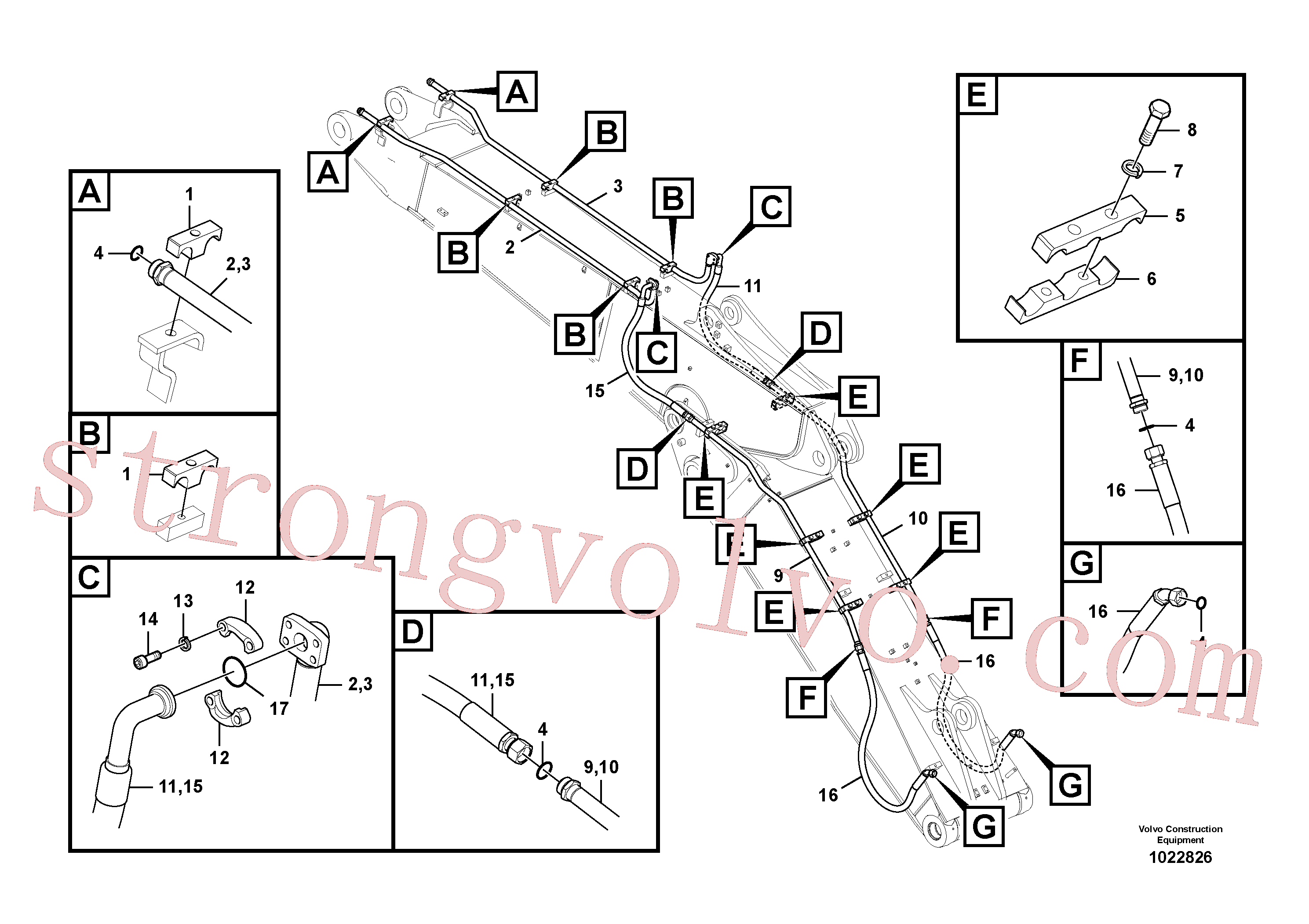 SA1174-54520 Volvo Hidráulica de serviço, martelo e cortador para lança ajustável(1022826 Montagem)
