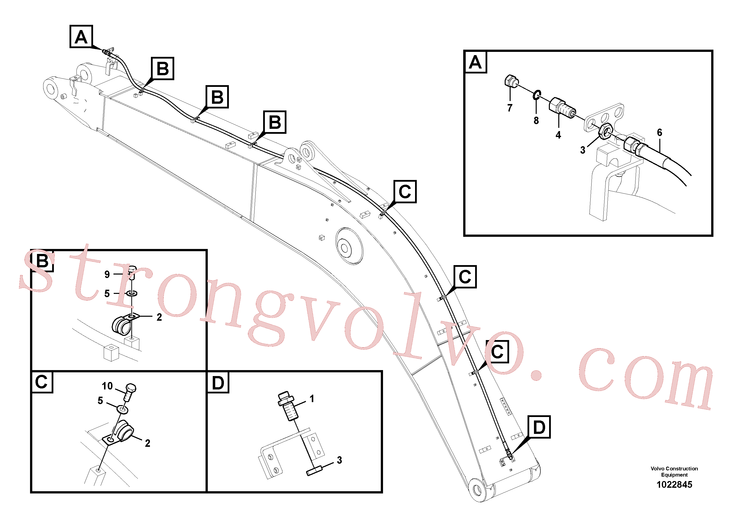 VOE937236 Volvo Hidráulica de serviço, fuga de óleo na lança(1022845 Montagem)