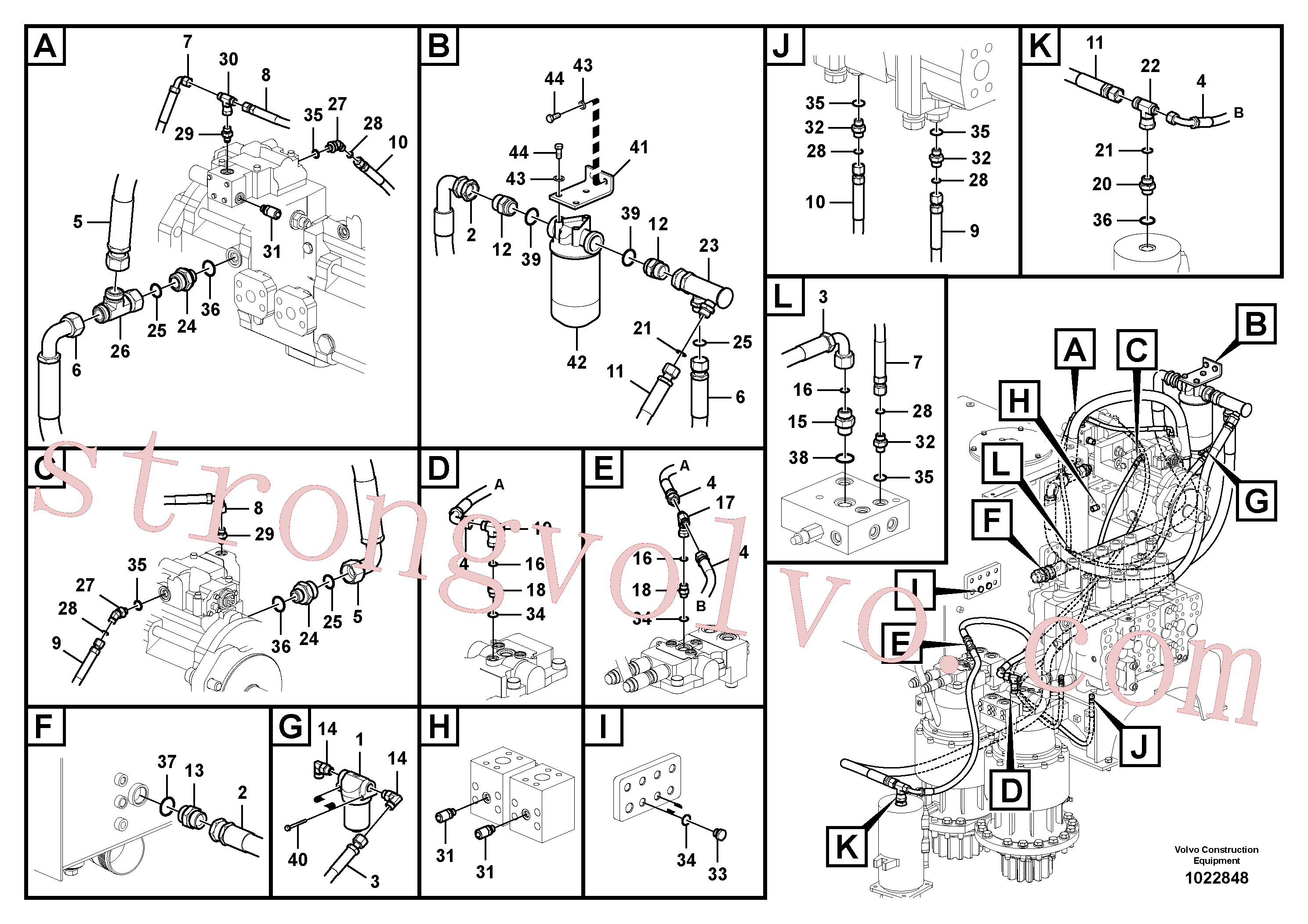 VOE937378 Volvo Sistema servomotor, suporte do filtro e tubagem da bomba(1022848 Montagem)