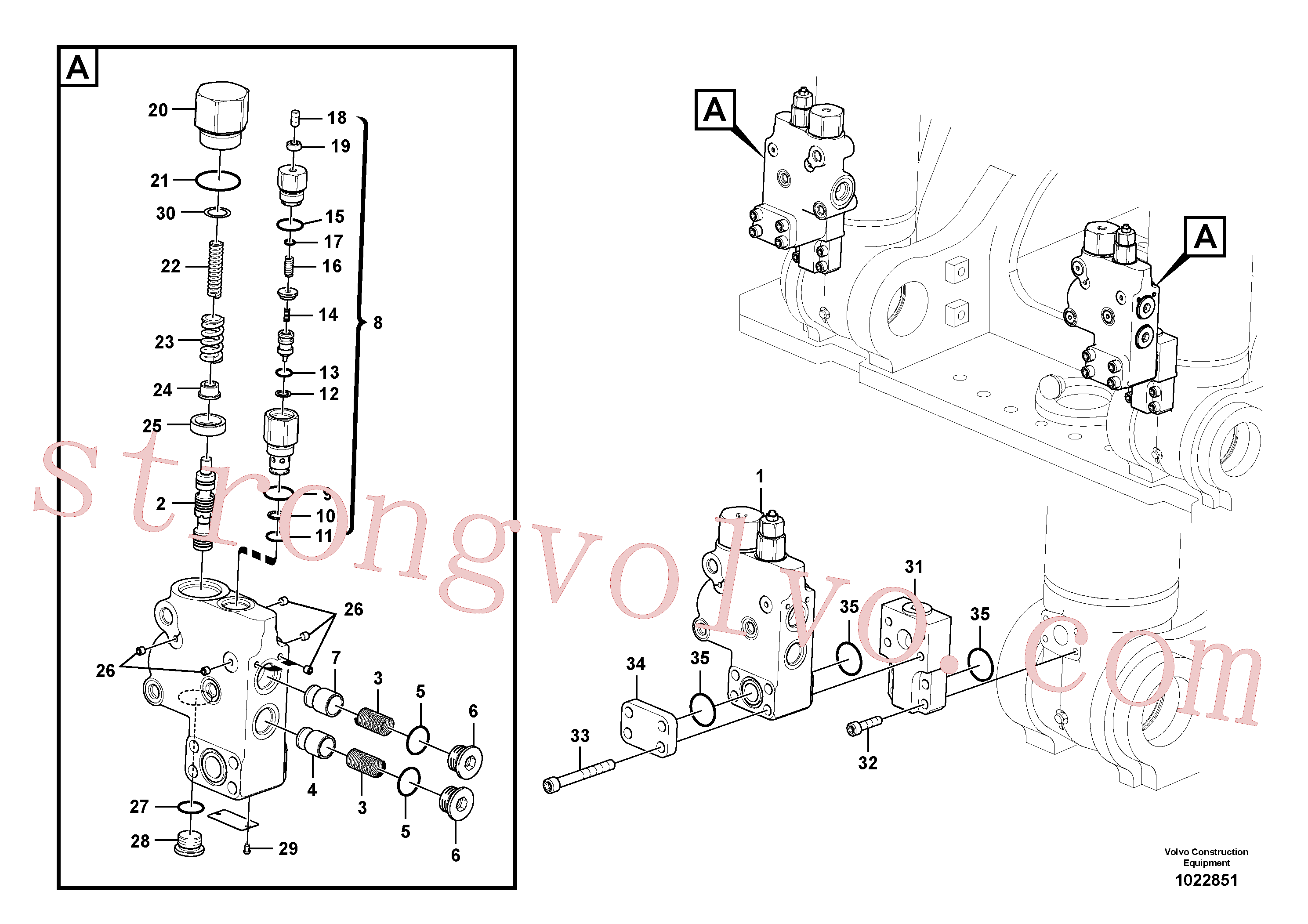 SA7273-30610 Volvo Hidráulico de serviço, suporte da válvula de ruptura da lança(1022851 Montagem)
