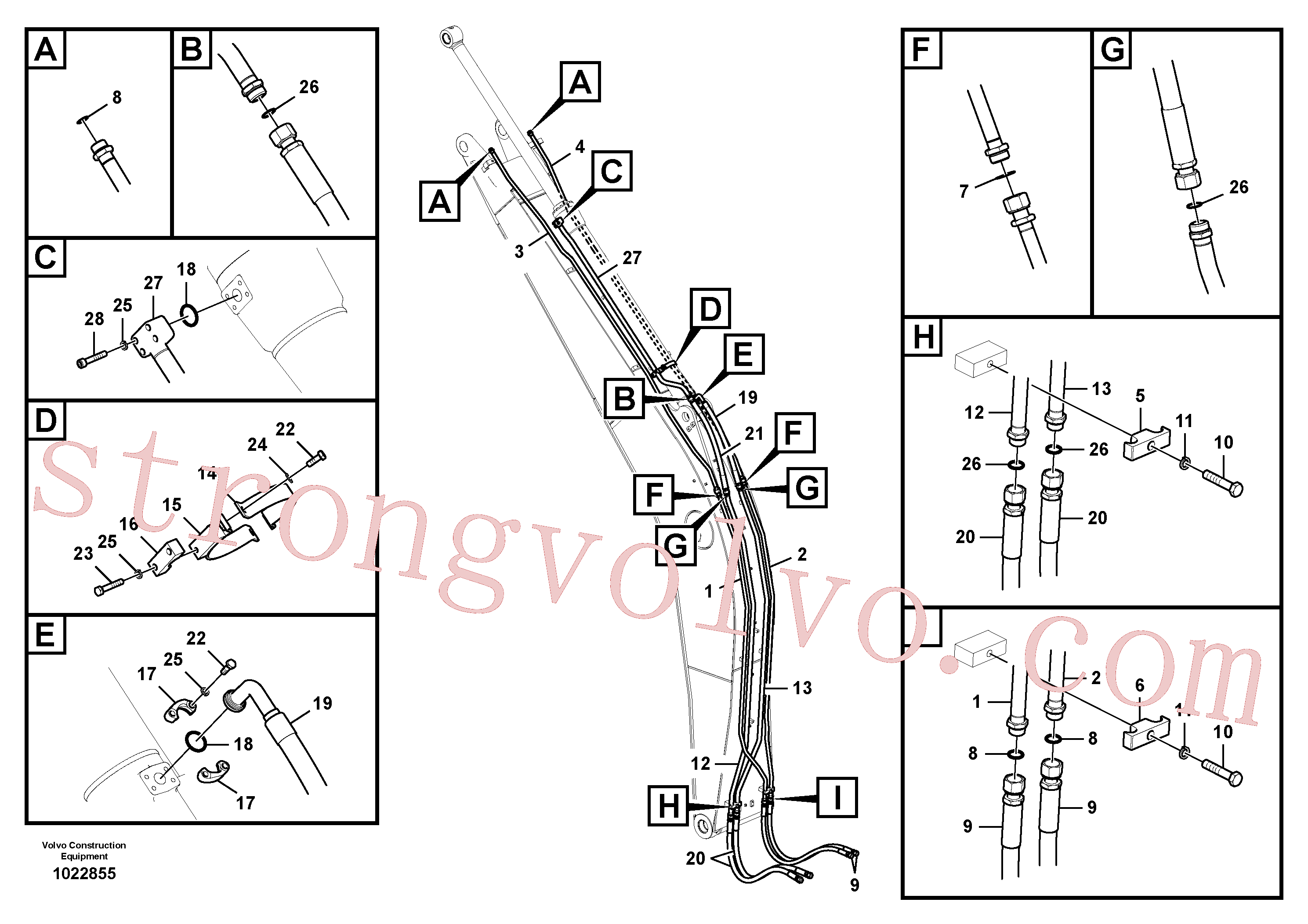 SA9401-05629 Volvo Hidráulica de serviço, cilindro do braço de afundamento na lança.(1022855 Montagem)