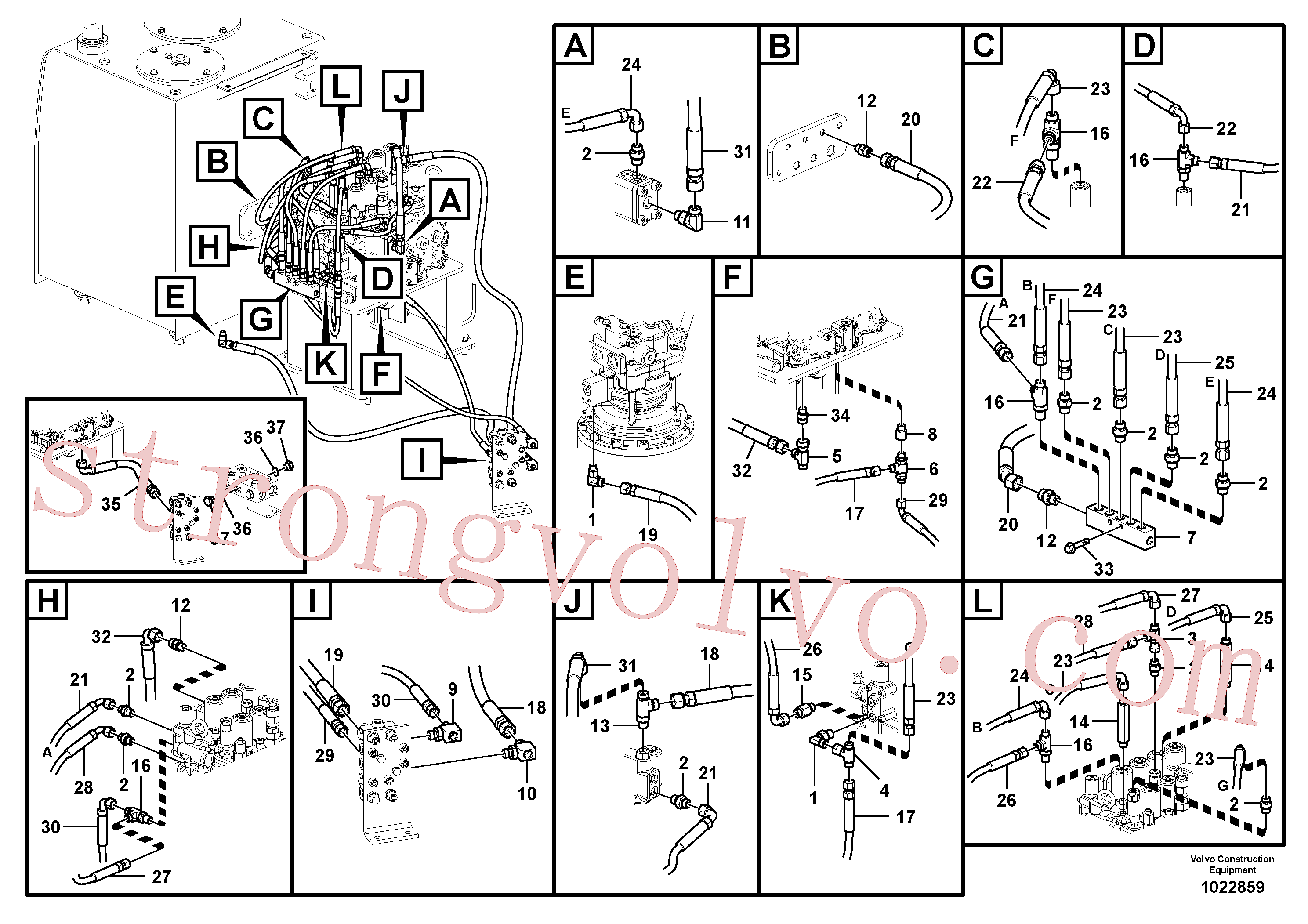 VOE14536105 Volvo Sistema servomotor, tubagem da válvula de comando(1022859 Montagem)