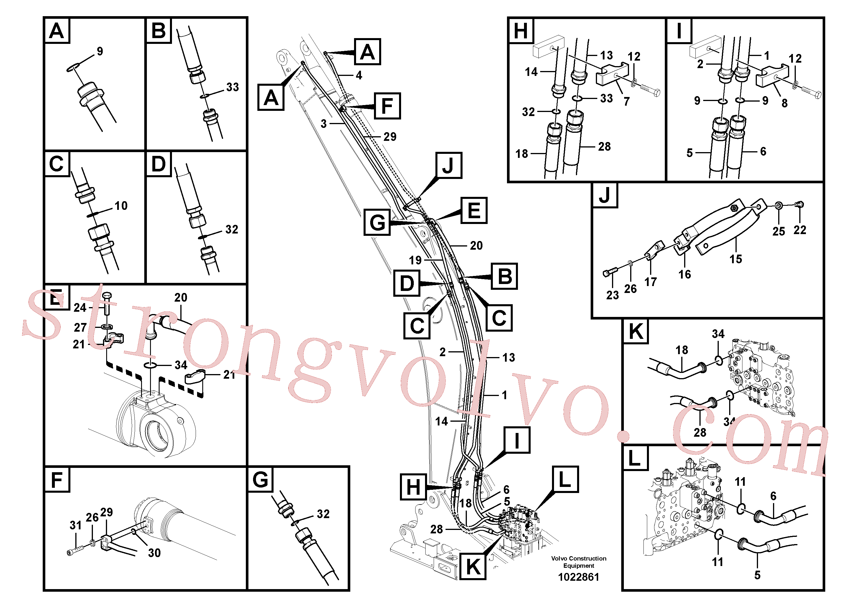 VOE14880906 Volvo Hidráulica de serviço, cilindro do braço de afundamento na lança.(1022861 Montagem)