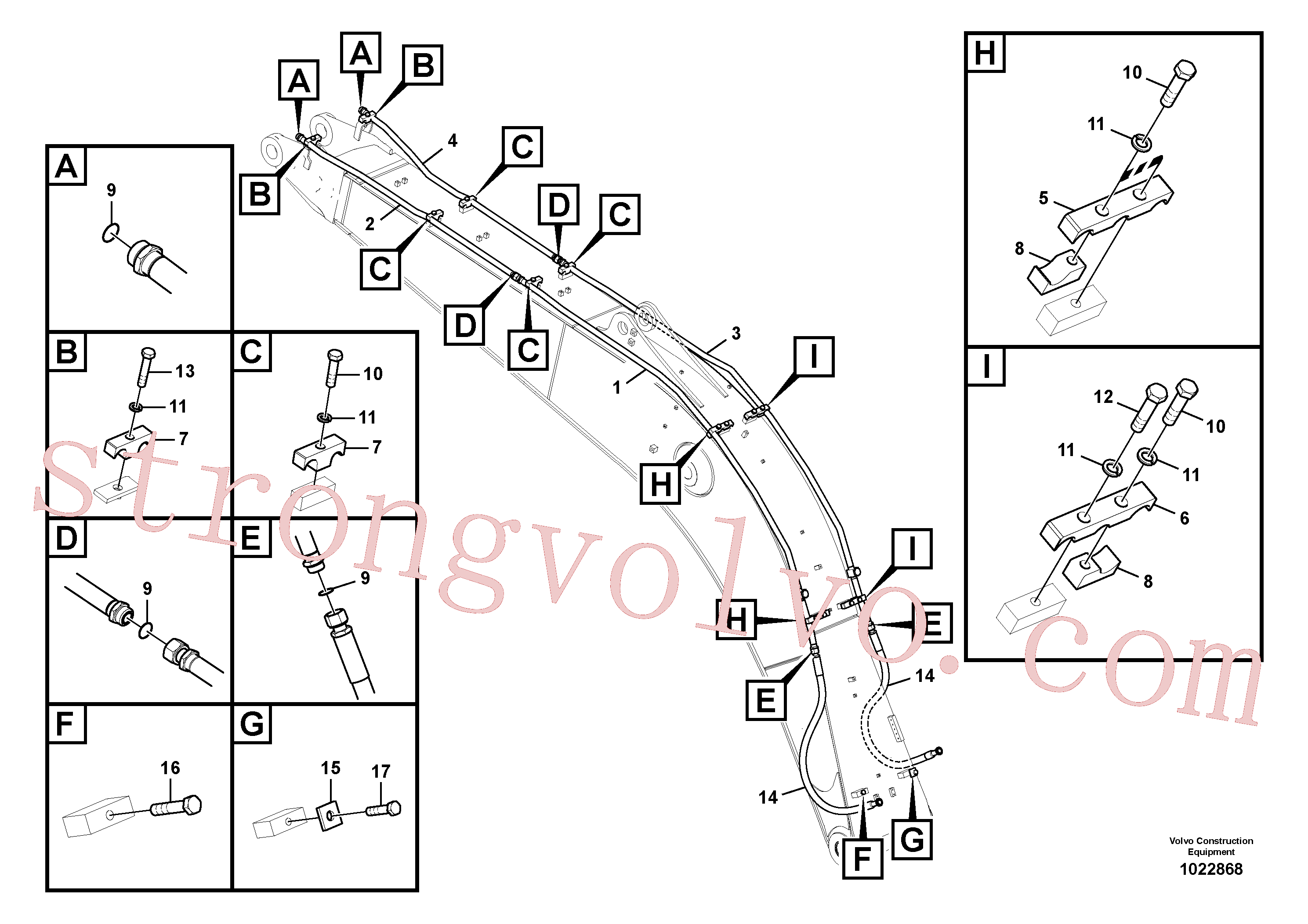 SA1174-53561 Volvo Hidráulica de serviço, martelo e cortador para lança(1022868 Montagem)