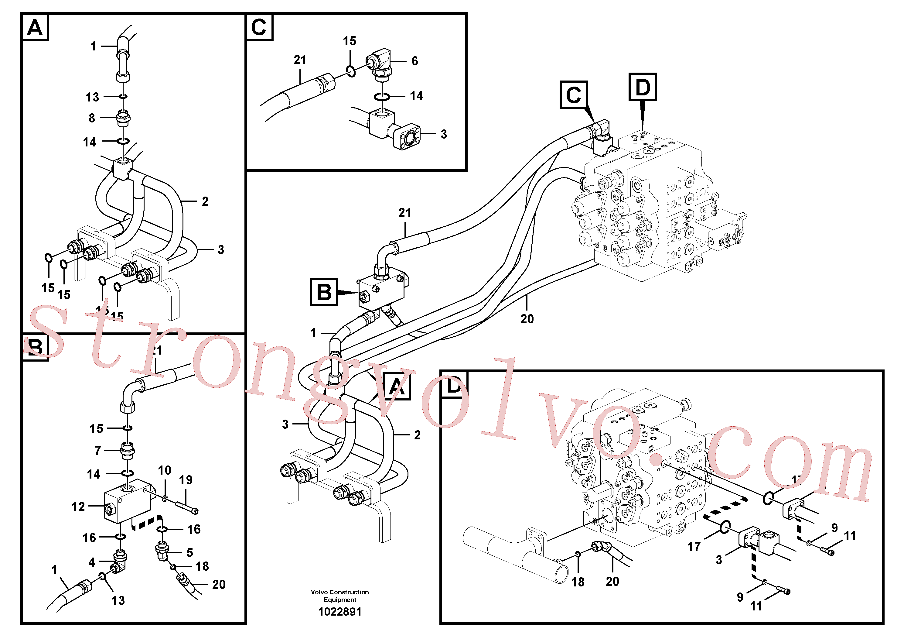 VOE14516734 Volvo Sistema hidráulico, válvula de comando da lança e articulação(1022891 Montagem)