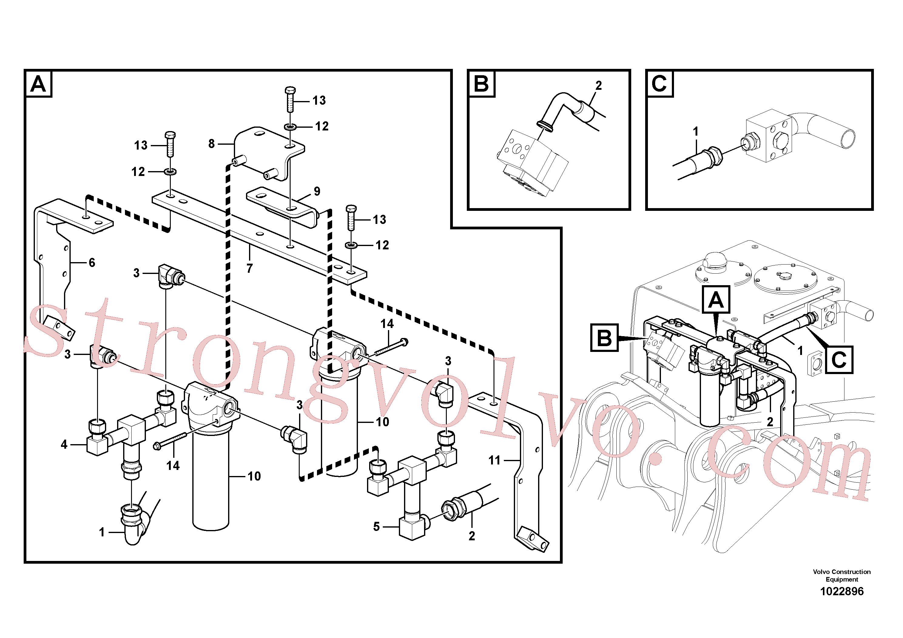 VOE14510905 Volvo Hidráulica de serviço, martelo e cortador para filtro de retorno(1022896 Montagem)