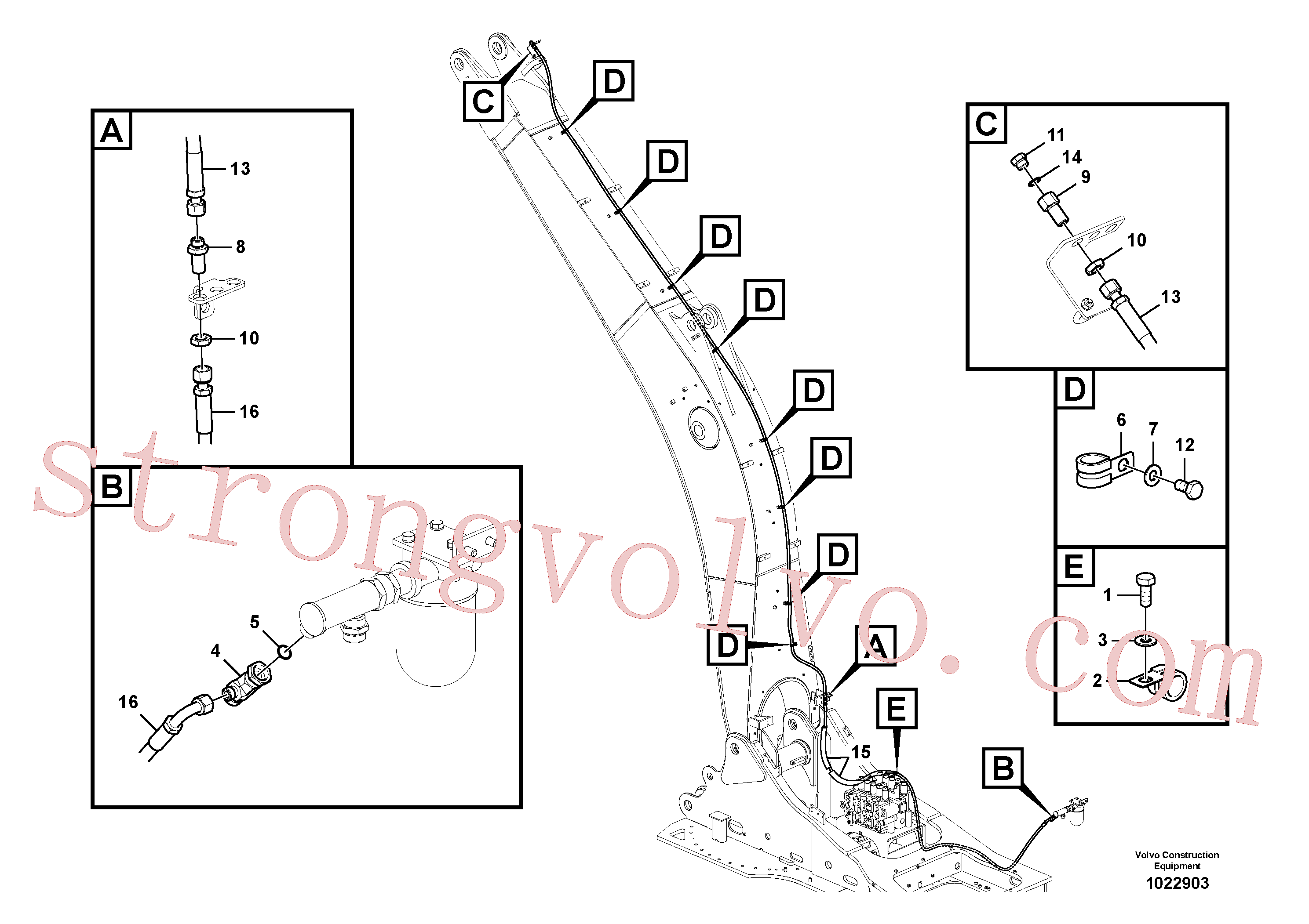 VOE937437 Volvo Hidráulica de serviço, fuga de óleo na lança(1022903 Montagem)