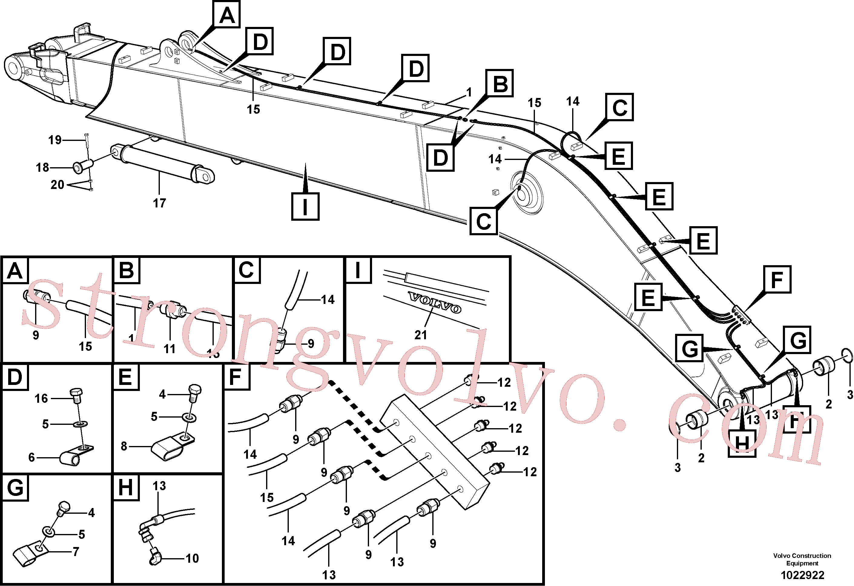 VOE14616870 Volvo Tubagem de lubrificação com massa e lança, longo alcance(1022922 Montagem)