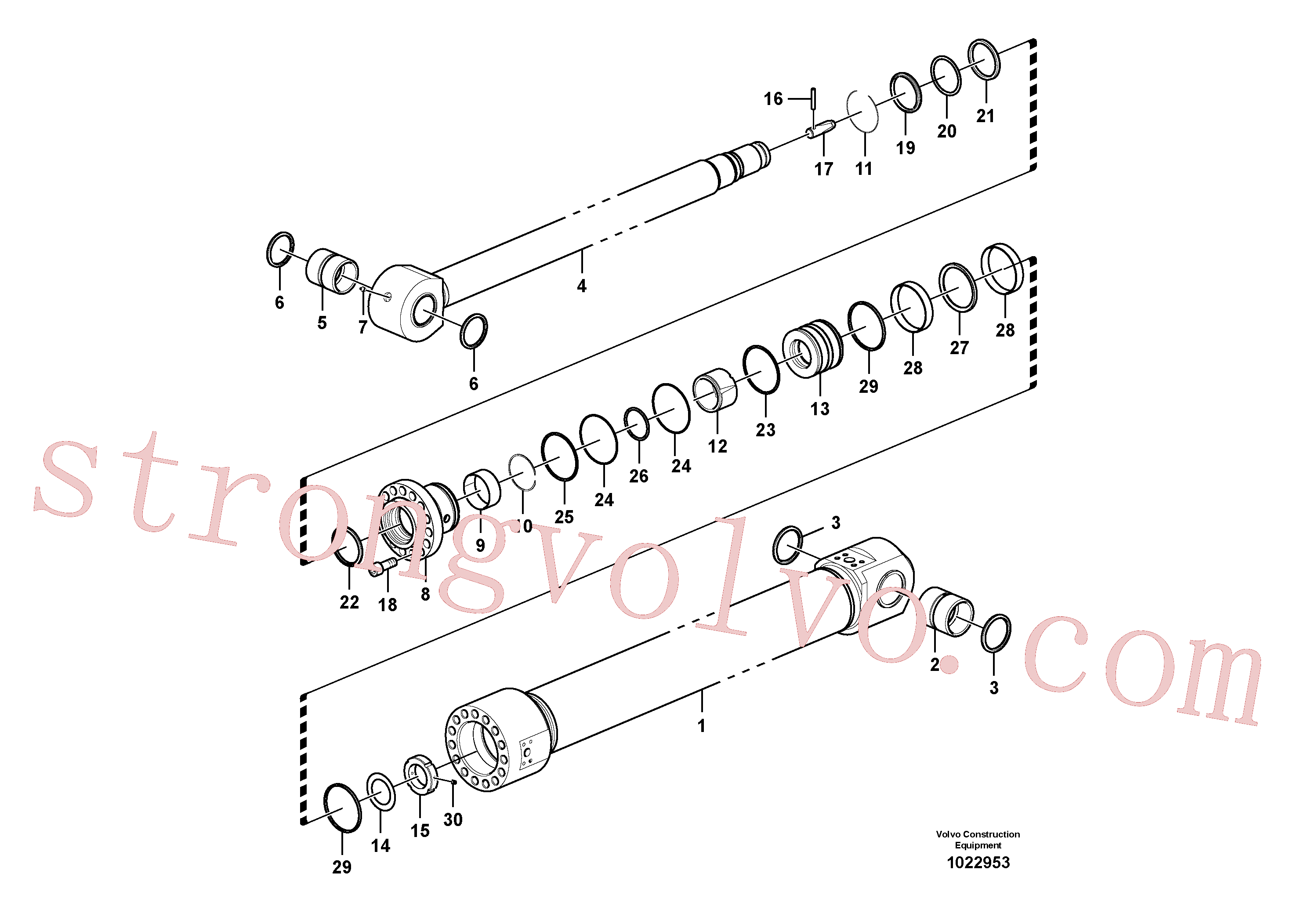 SA9567-21000 Volvo Cilindro de braço de afundamento para longo alcance, Cilindro do braço de afundamento(1022953 Montagem)