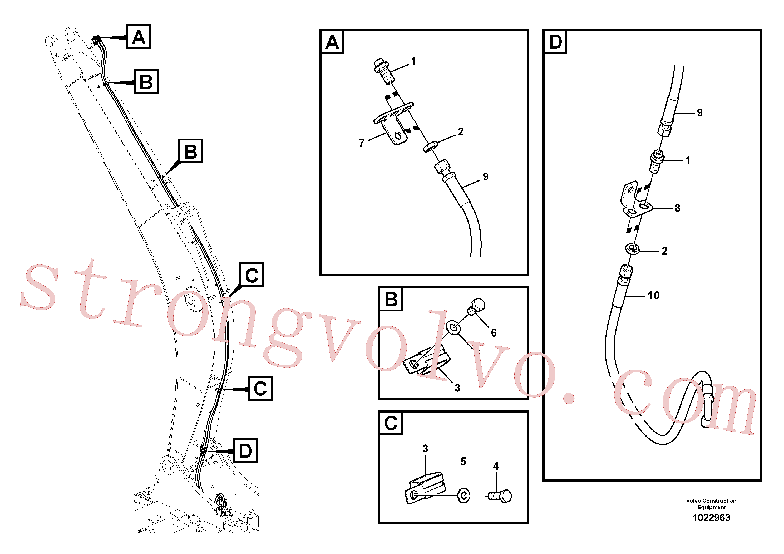 SA9403-04431 Volvo Hidráulica de serviço, inclinação e rotor na lança(1022963 Montagem)