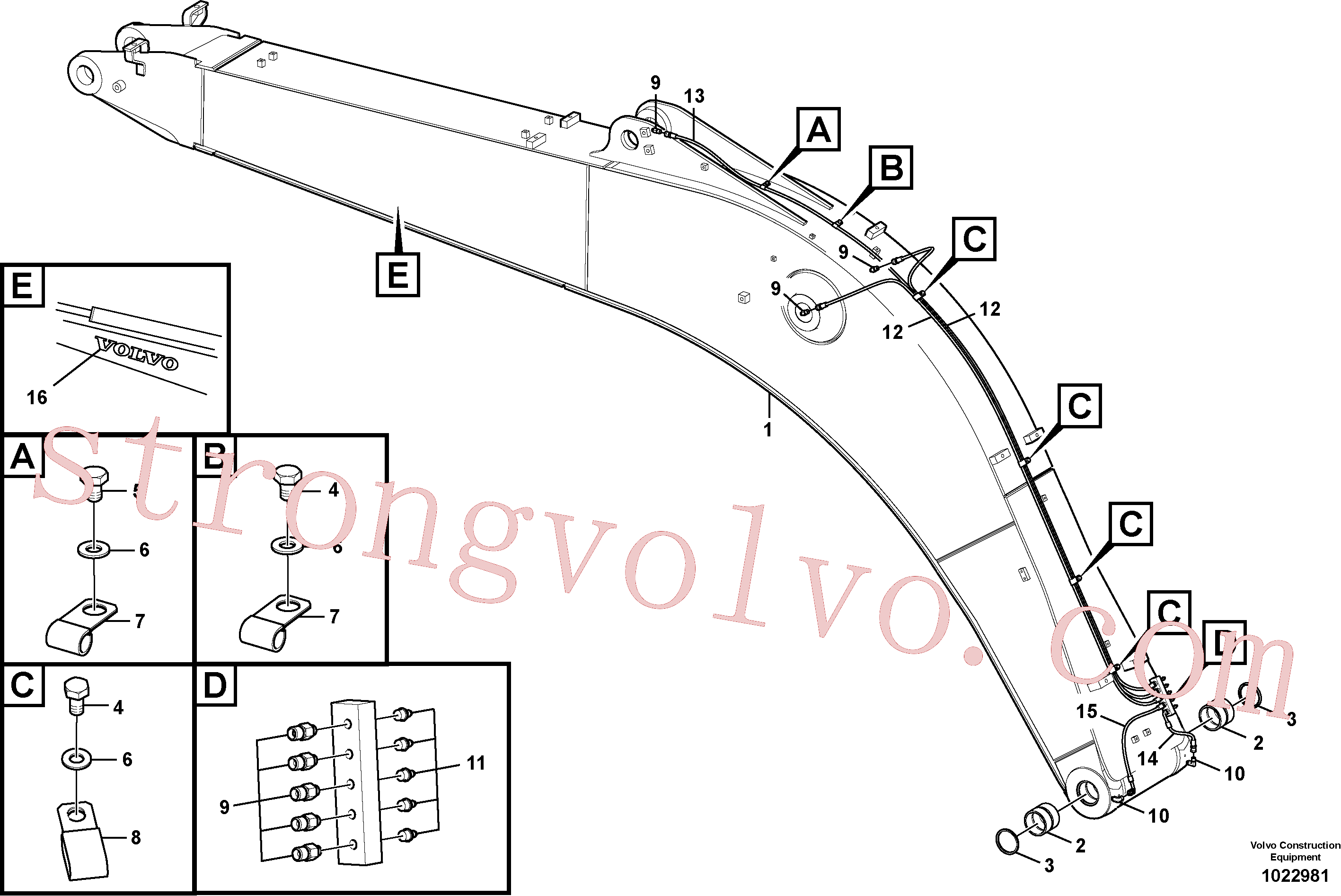 VOE14517923 Volvo Tubagem e lubrificação com massa da lança(1022981 Montagem)