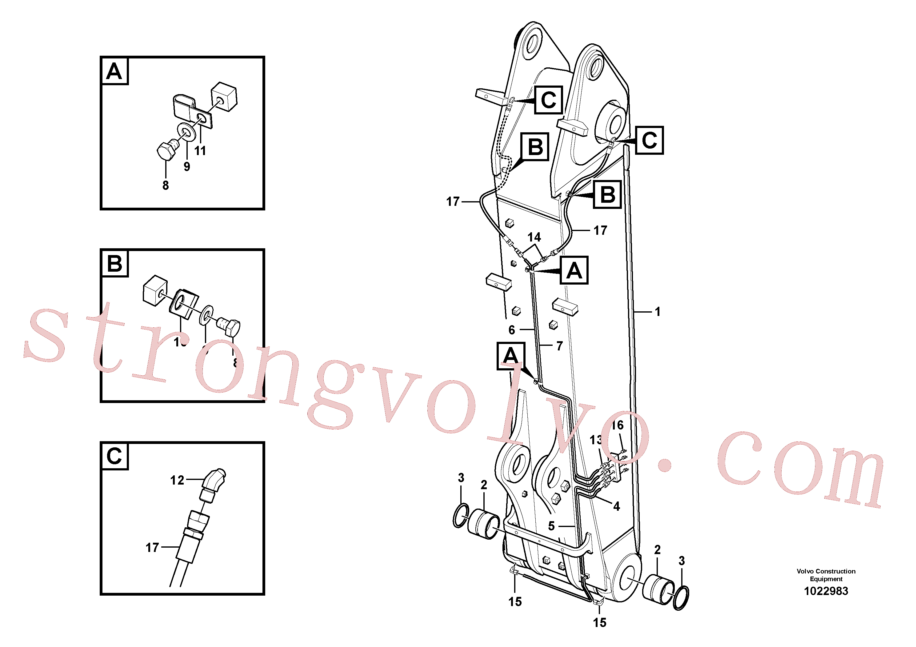 VOE14549173 Volvo Lança e tubagem de massa lubrificante, ajustável 1ª(1022983 Montagem)